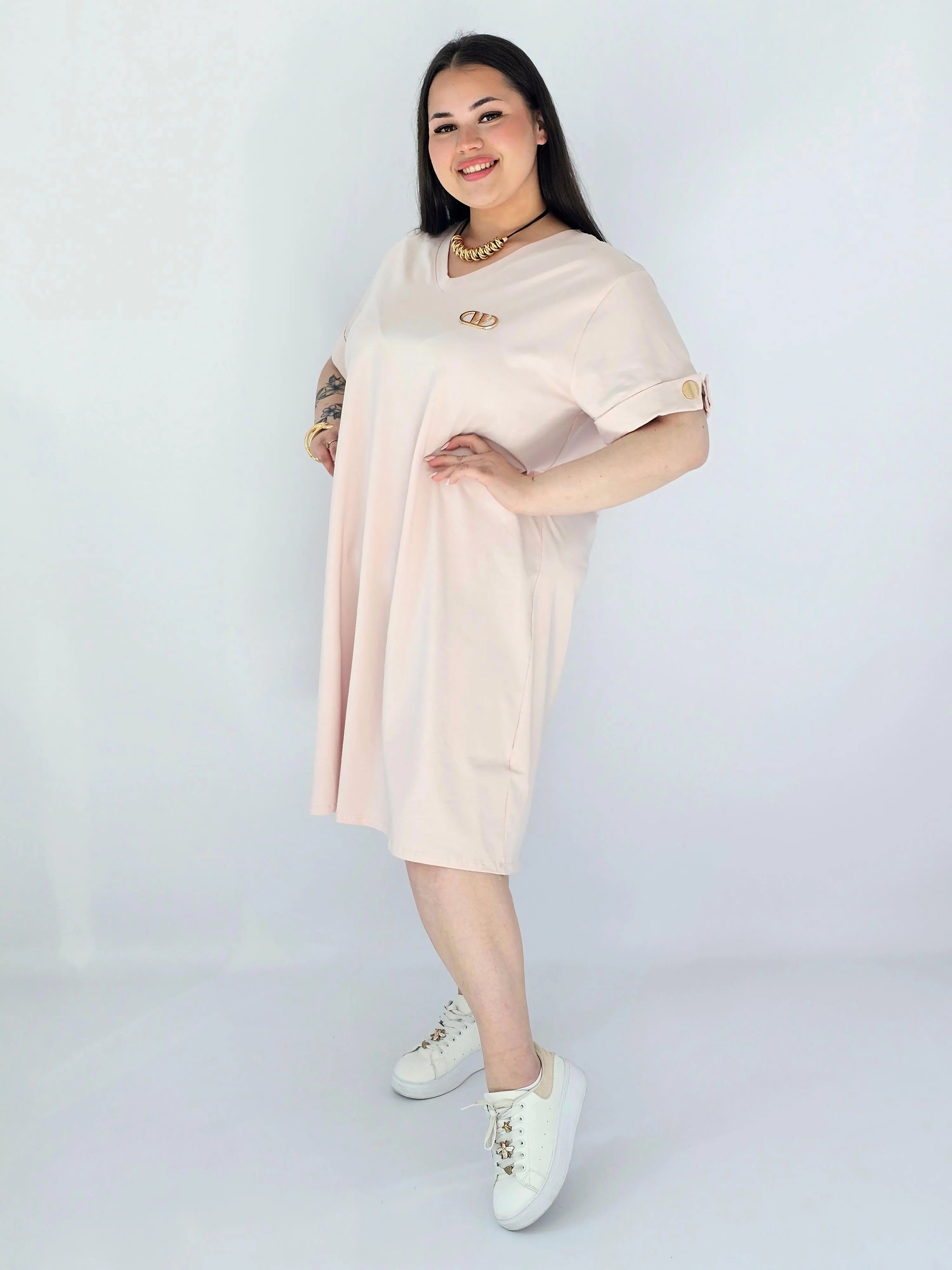 Sukienka Plus Size Luźna Z Dekoltem V I Ozdobnym Detalem Stylowa XL