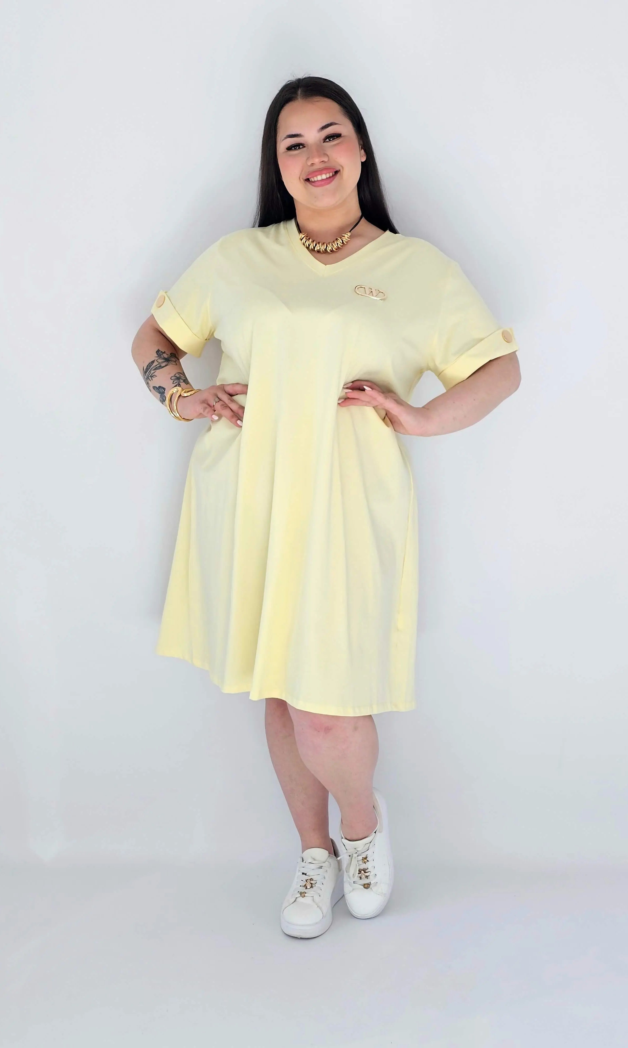 Sukienka Plus Size Luźna Z Dekoltem V I Ozdobnym Detalem Stylowa XL
