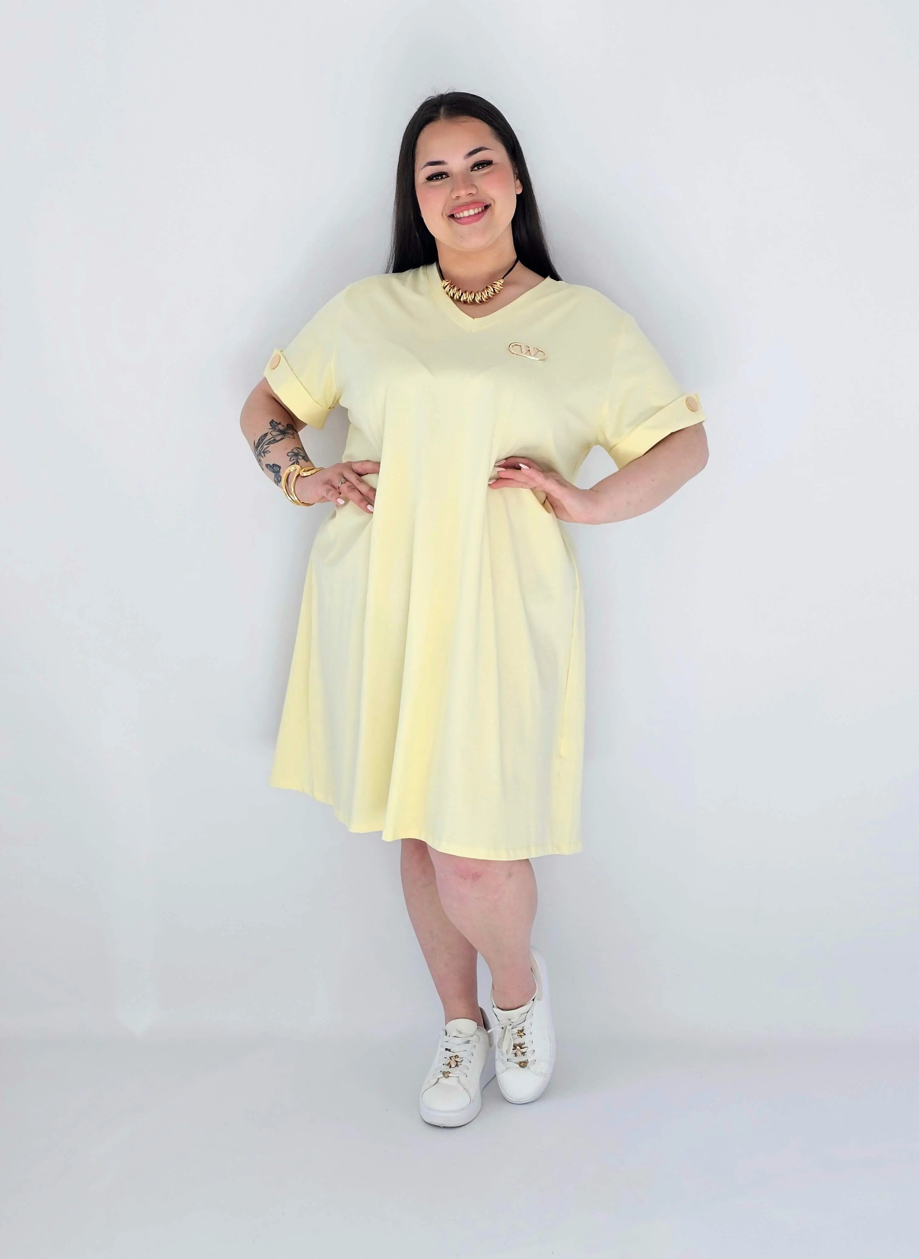 Sukienka Plus Size Luźna Z Dekoltem V I Ozdobnym Detalem Stylowa XL