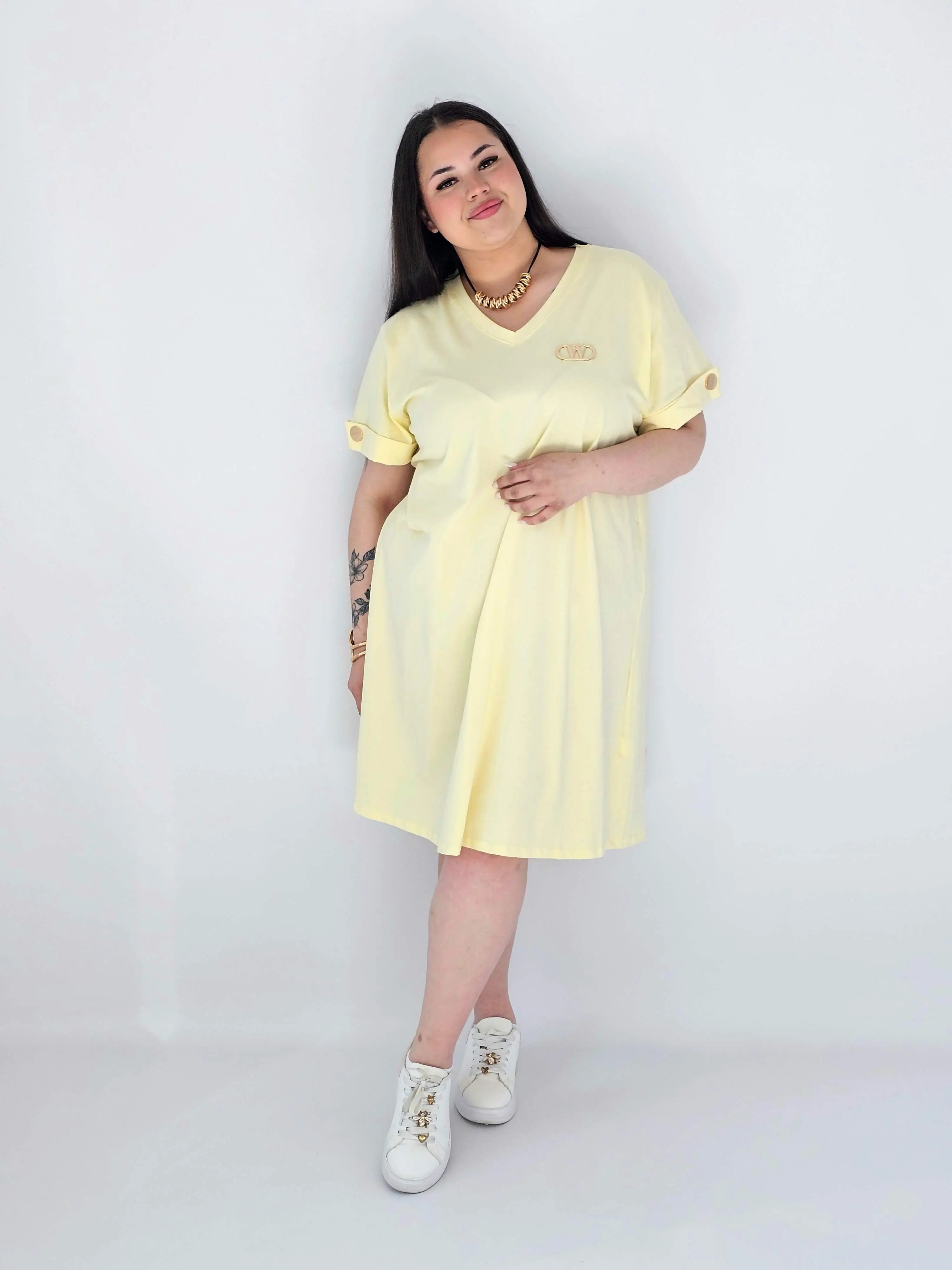 Sukienka Plus Size Luźna Z Dekoltem V I Ozdobnym Detalem Stylowa XL