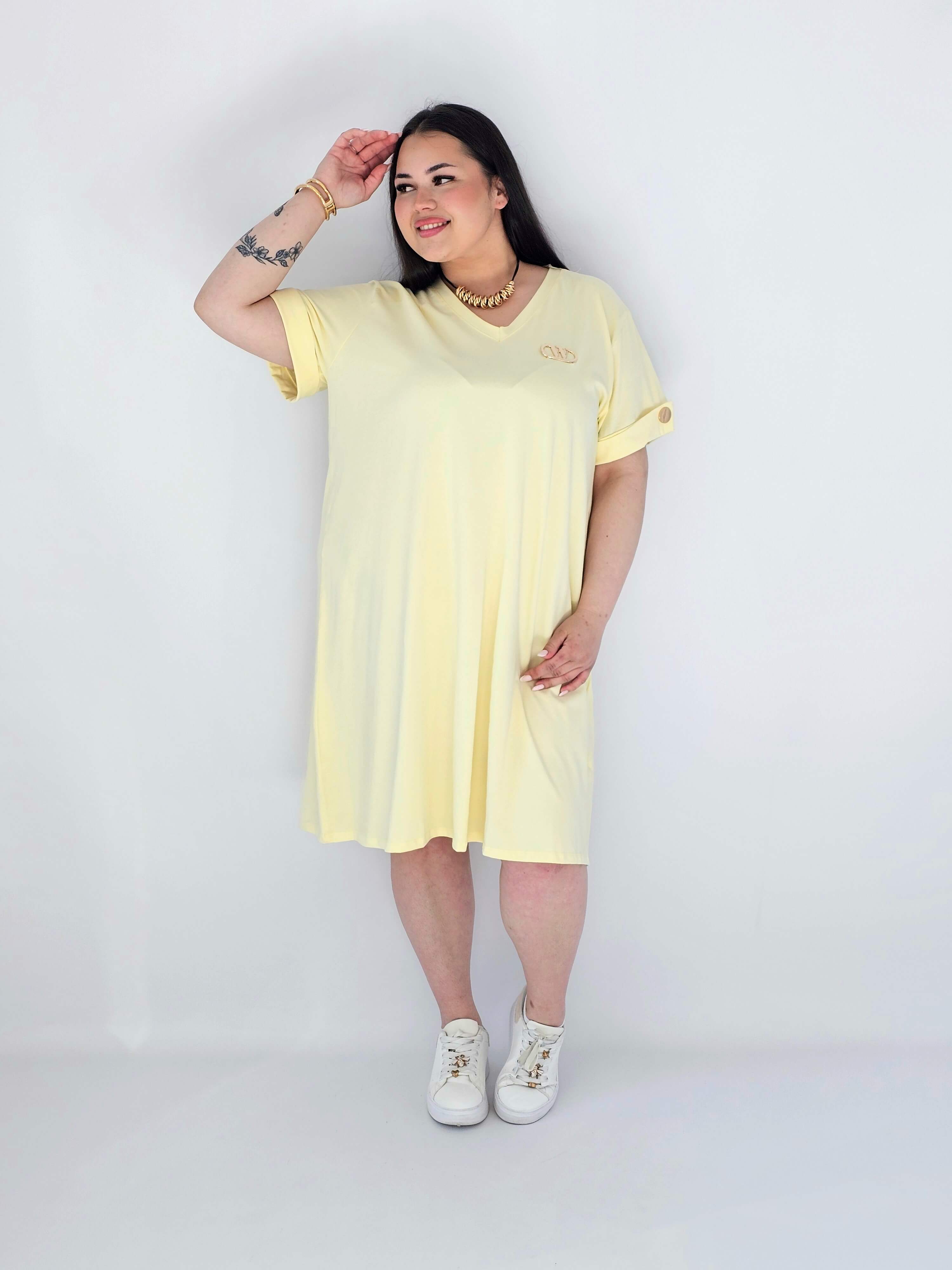 Sukienka Plus Size Luźna Z Dekoltem V I Ozdobnym Detalem Stylowa XL