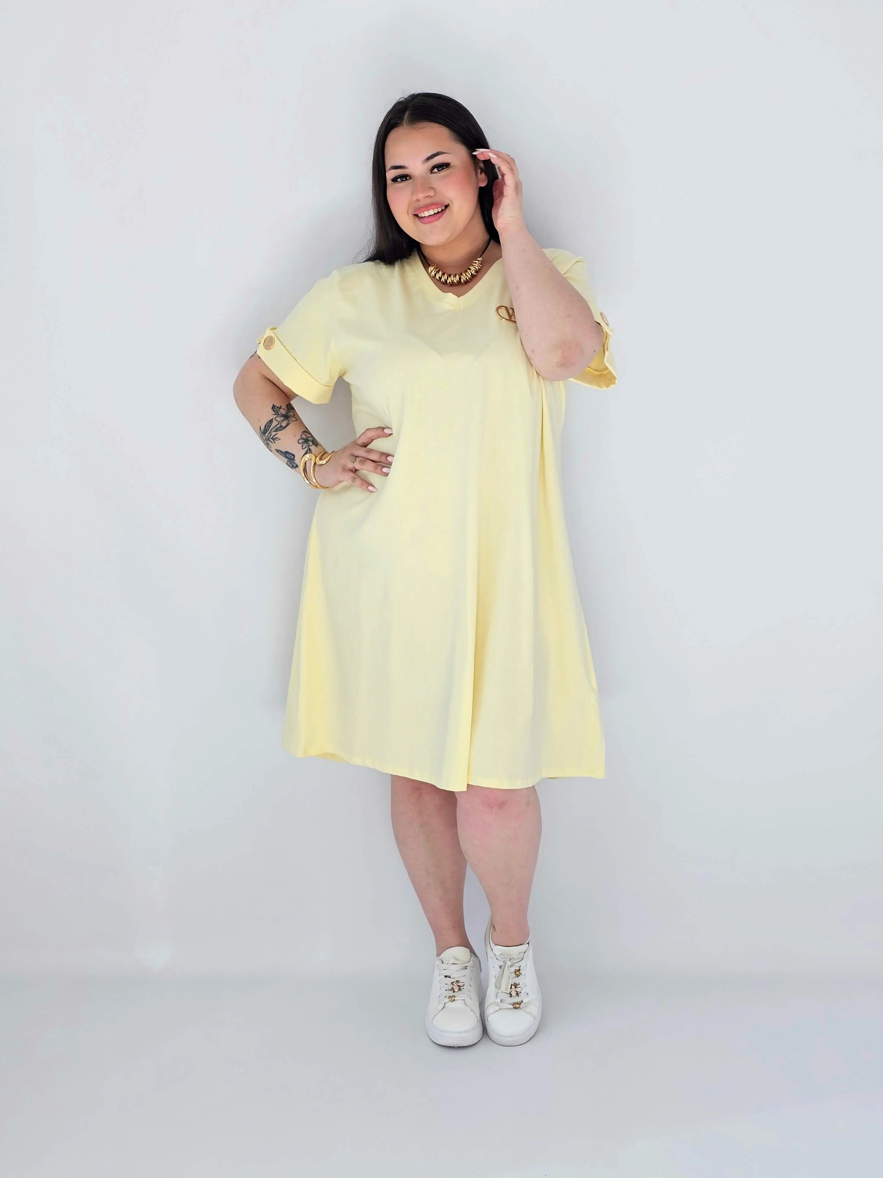 Sukienka Plus Size Luźna Z Dekoltem V I Ozdobnym Detalem Stylowa XL