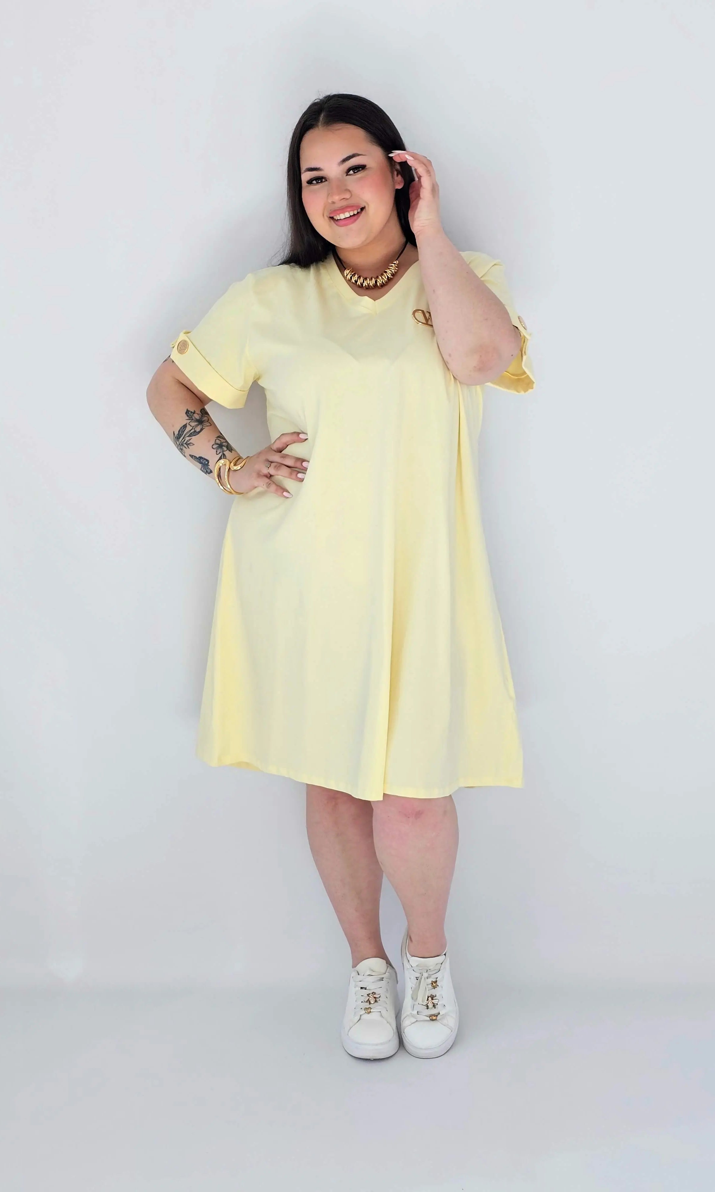 Sukienka Plus Size Luźna Z Dekoltem V I Ozdobnym Detalem Stylowa XL