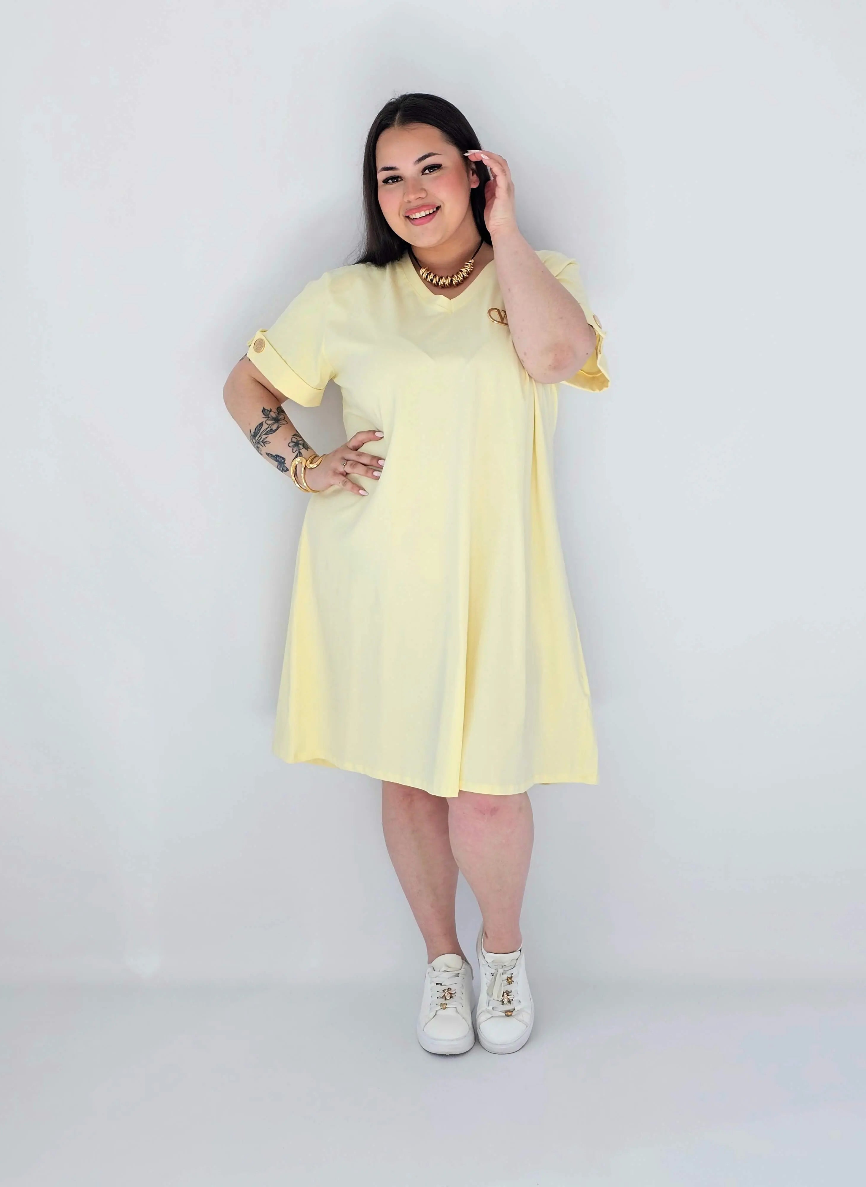 Sukienka Plus Size Luźna Z Dekoltem V I Ozdobnym Detalem Stylowa XL