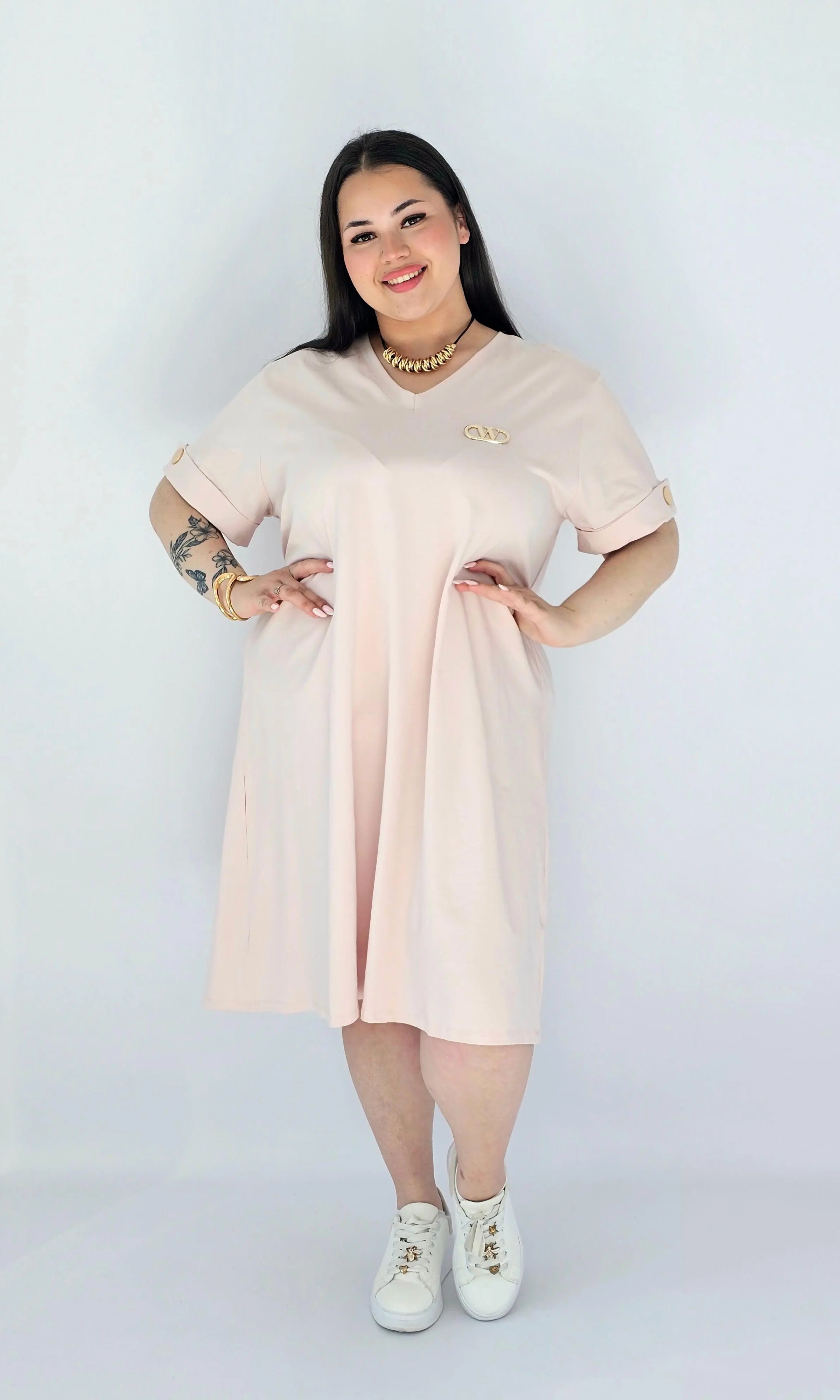 Sukienka Plus Size Luźna Z Dekoltem V I Ozdobnym Detalem Stylowa XL