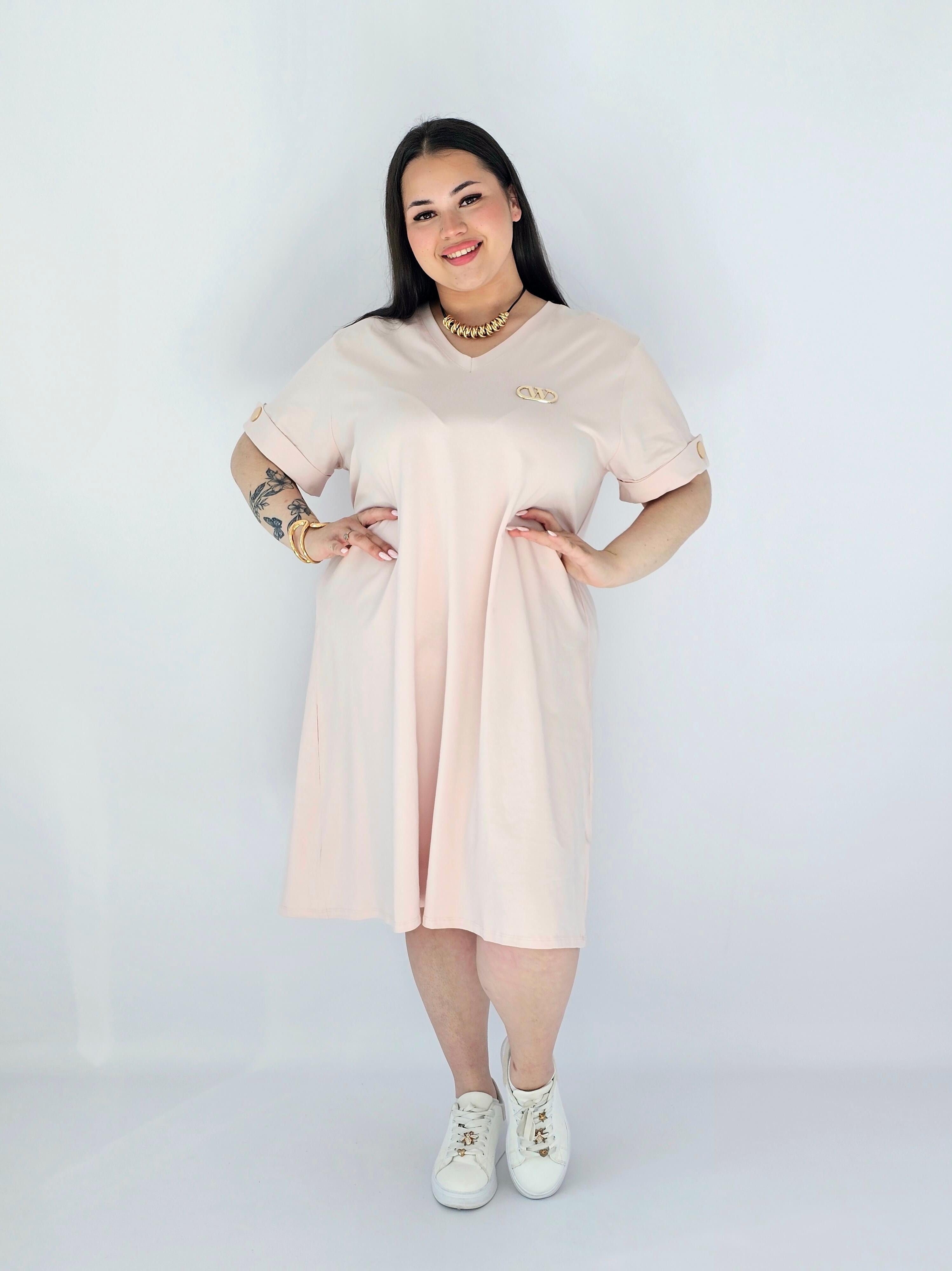 Sukienka Plus Size Luźna Z Dekoltem V I Ozdobnym Detalem Stylowa XL