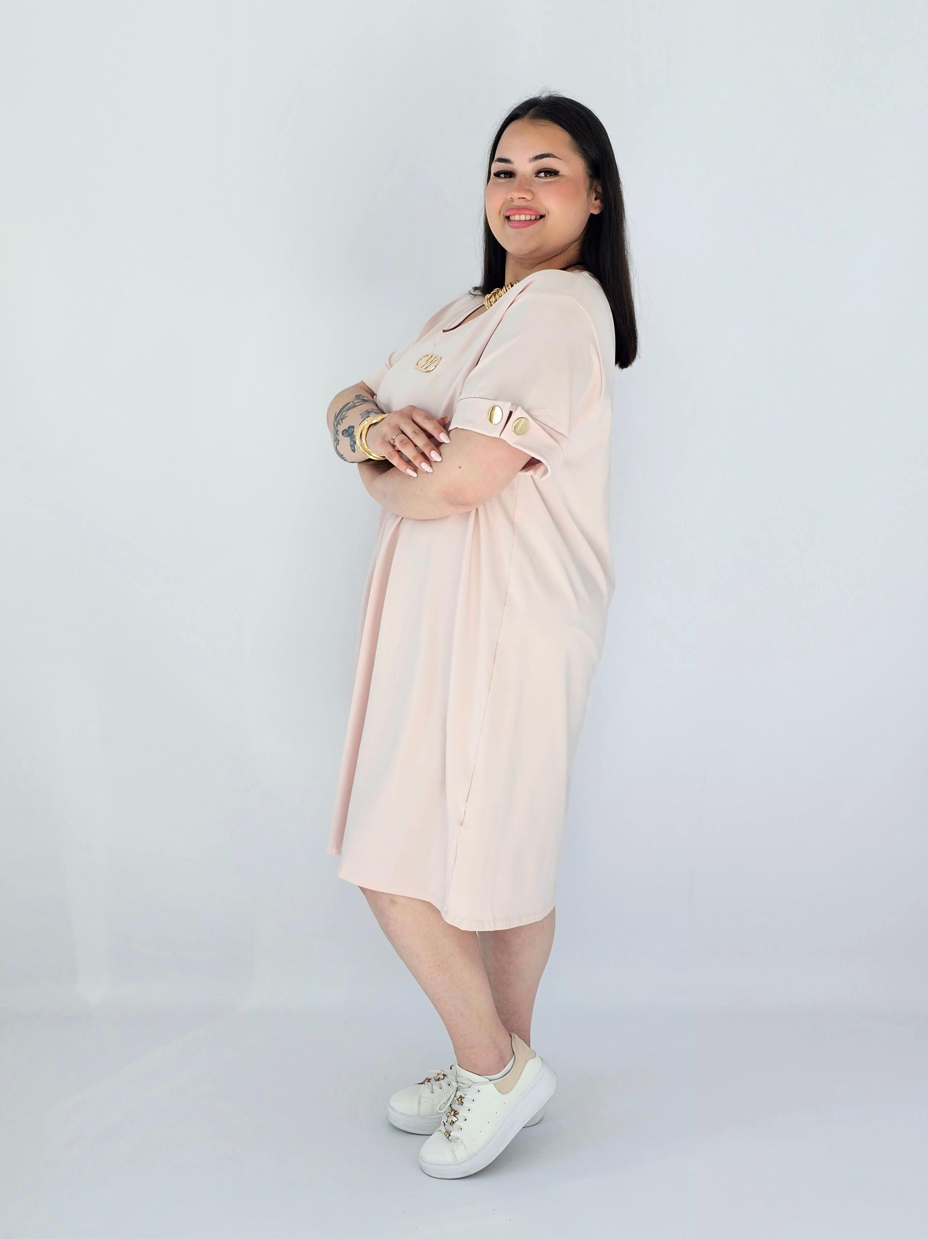 Sukienka Plus Size Luźna Z Dekoltem V I Ozdobnym Detalem Stylowa XL