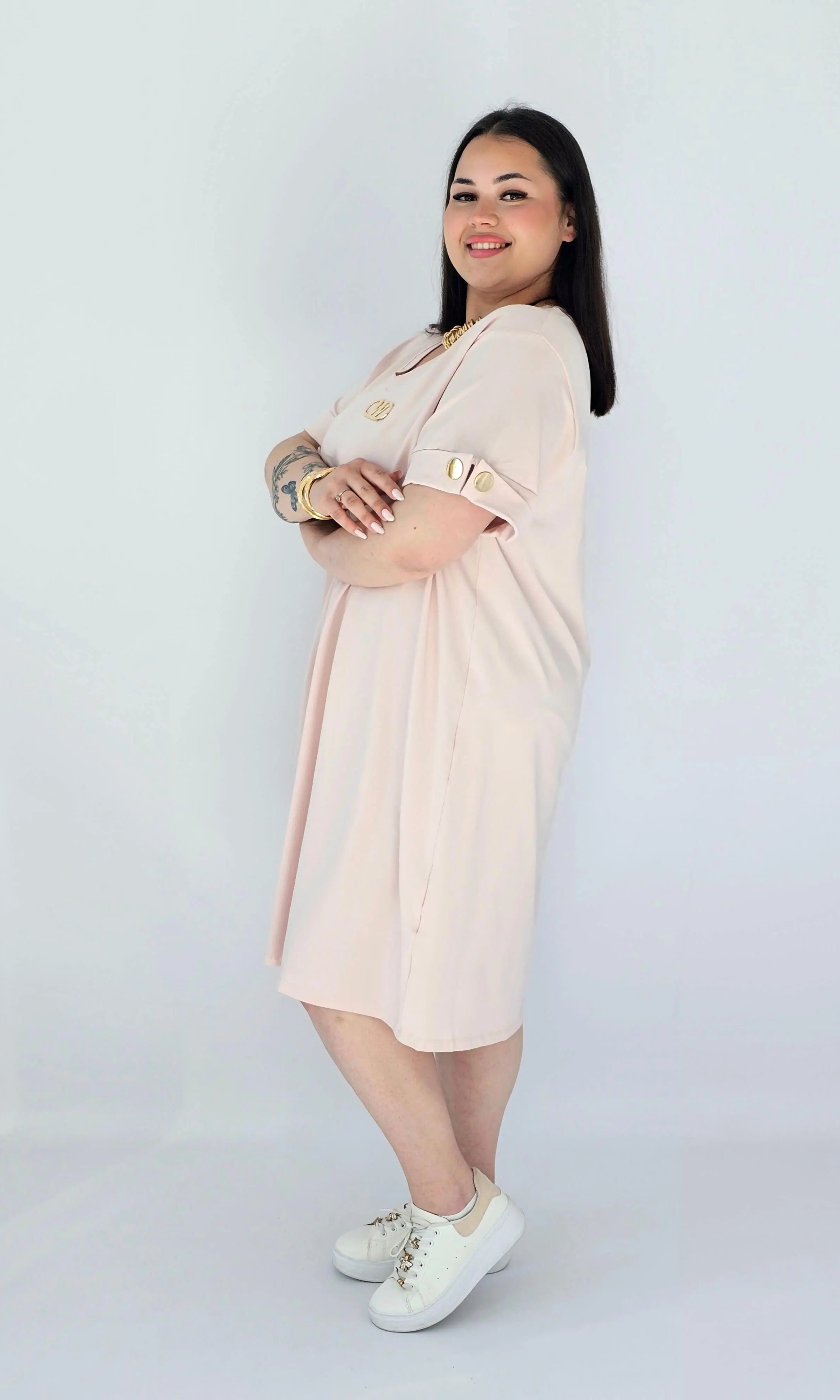 Sukienka Plus Size Luźna Z Dekoltem V I Ozdobnym Detalem Stylowa XL