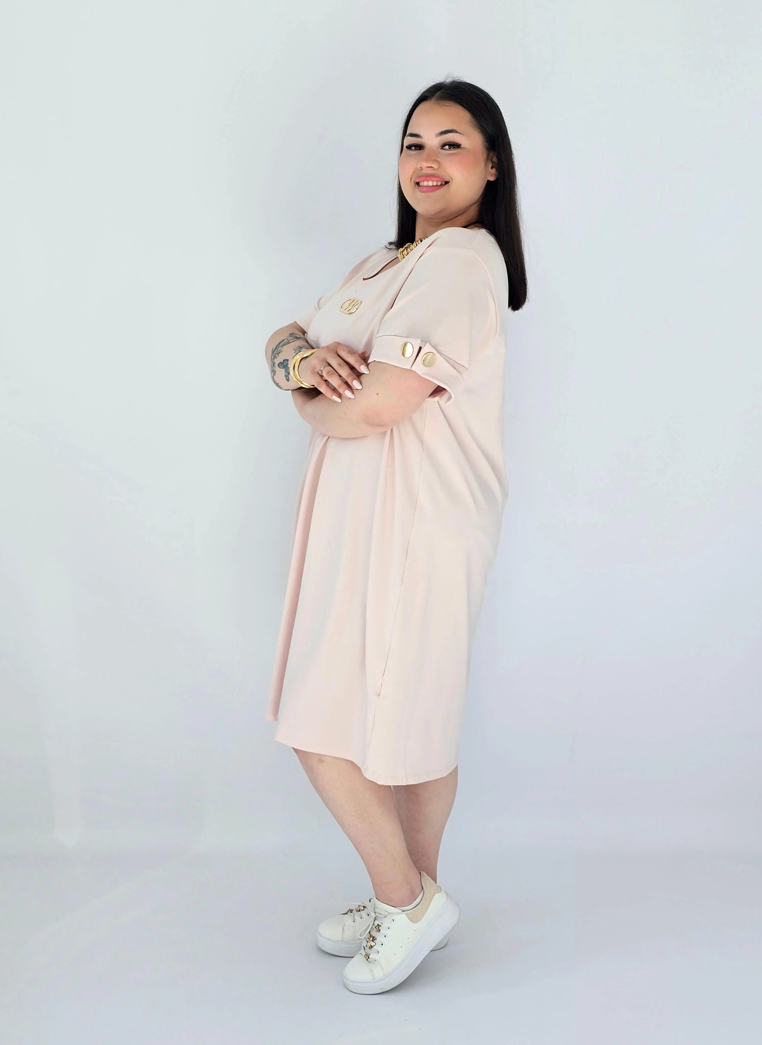 Sukienka Plus Size Luźna Z Dekoltem V I Ozdobnym Detalem Stylowa XL