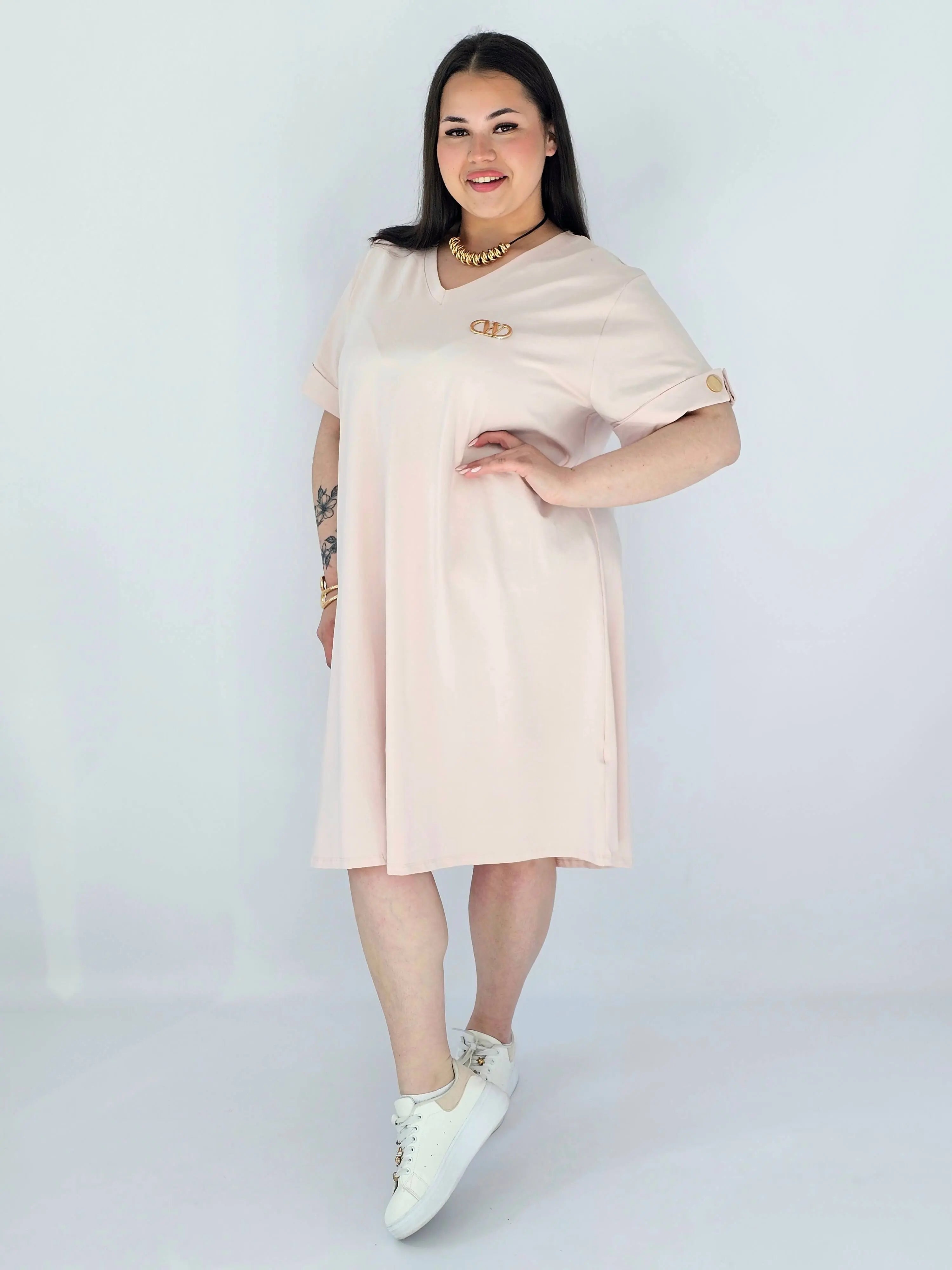 Sukienka Plus Size Luźna Z Dekoltem V I Ozdobnym Detalem Stylowa XL