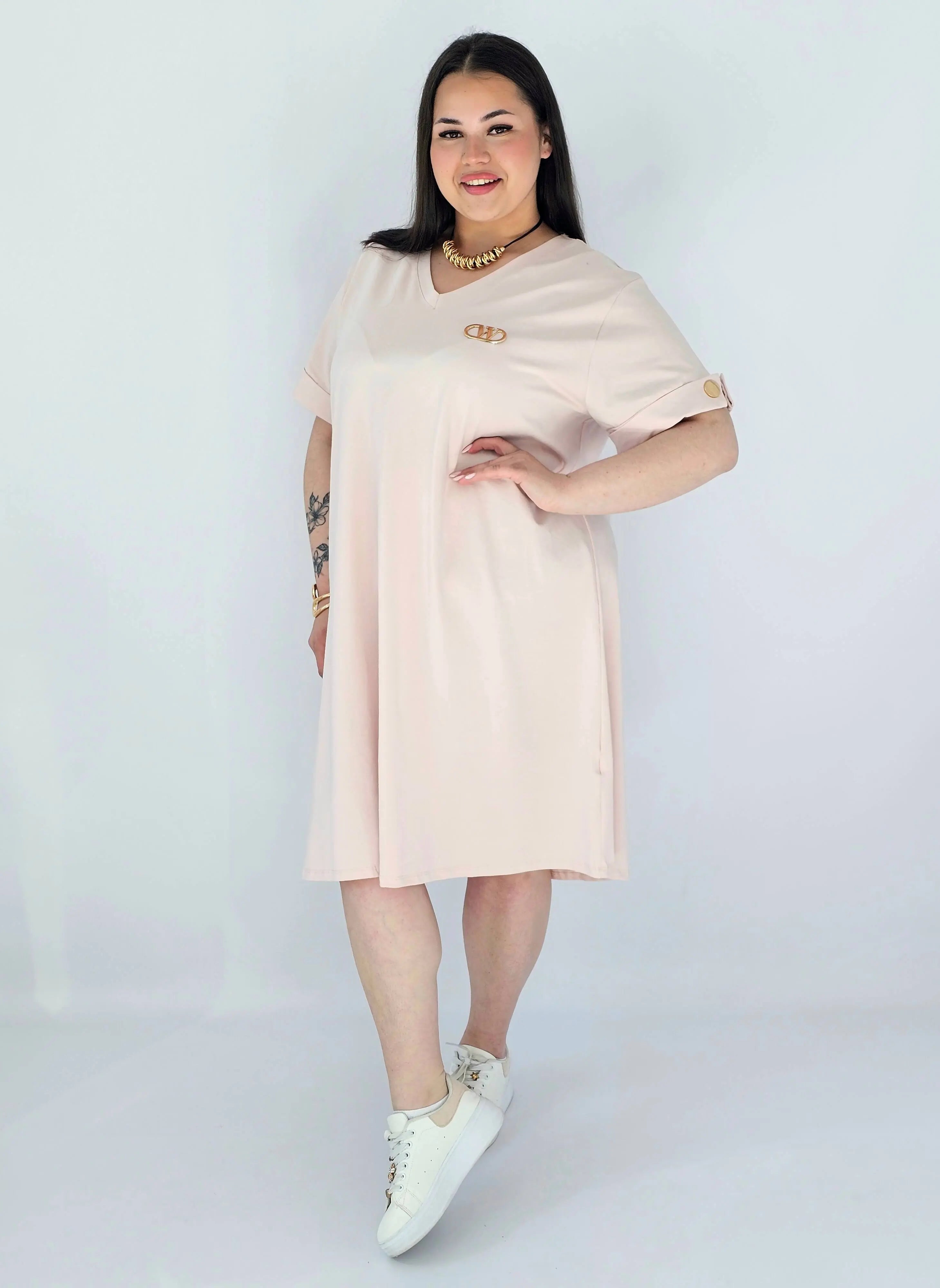Sukienka Plus Size Luźna Z Dekoltem V I Ozdobnym Detalem Stylowa XL