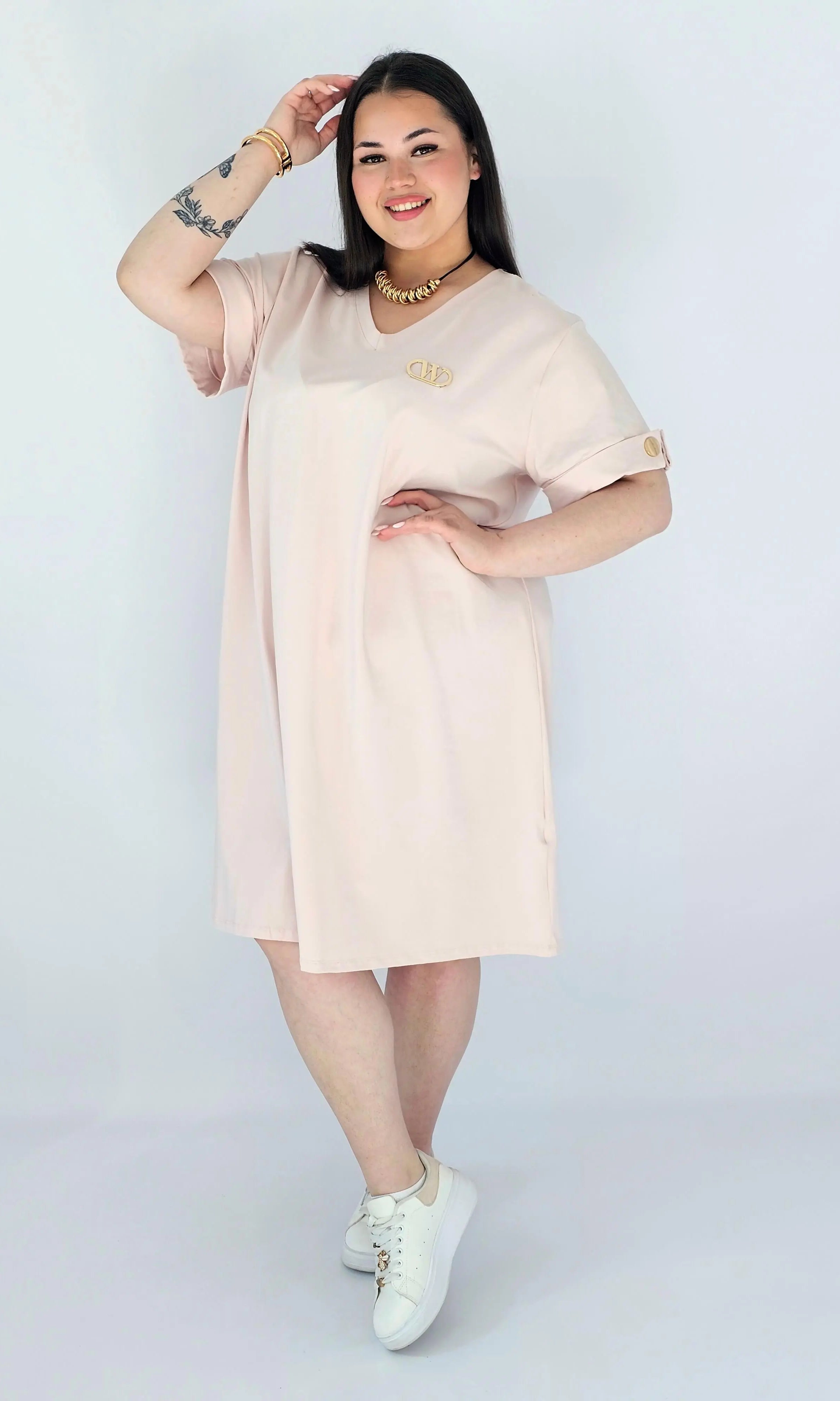 Sukienka Plus Size Luźna Z Dekoltem V I Ozdobnym Detalem Stylowa XL