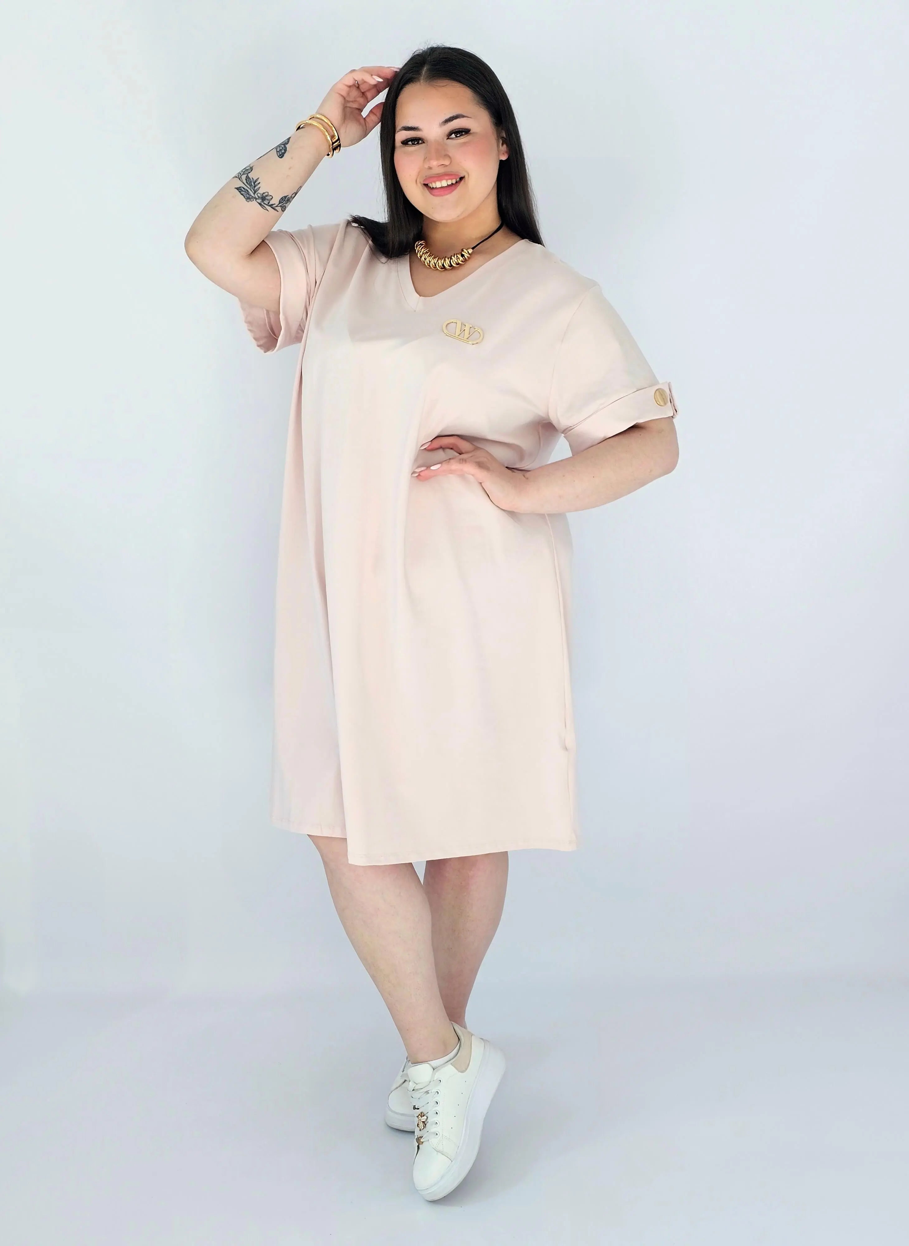 Sukienka Plus Size Luźna Z Dekoltem V I Ozdobnym Detalem Stylowa XL