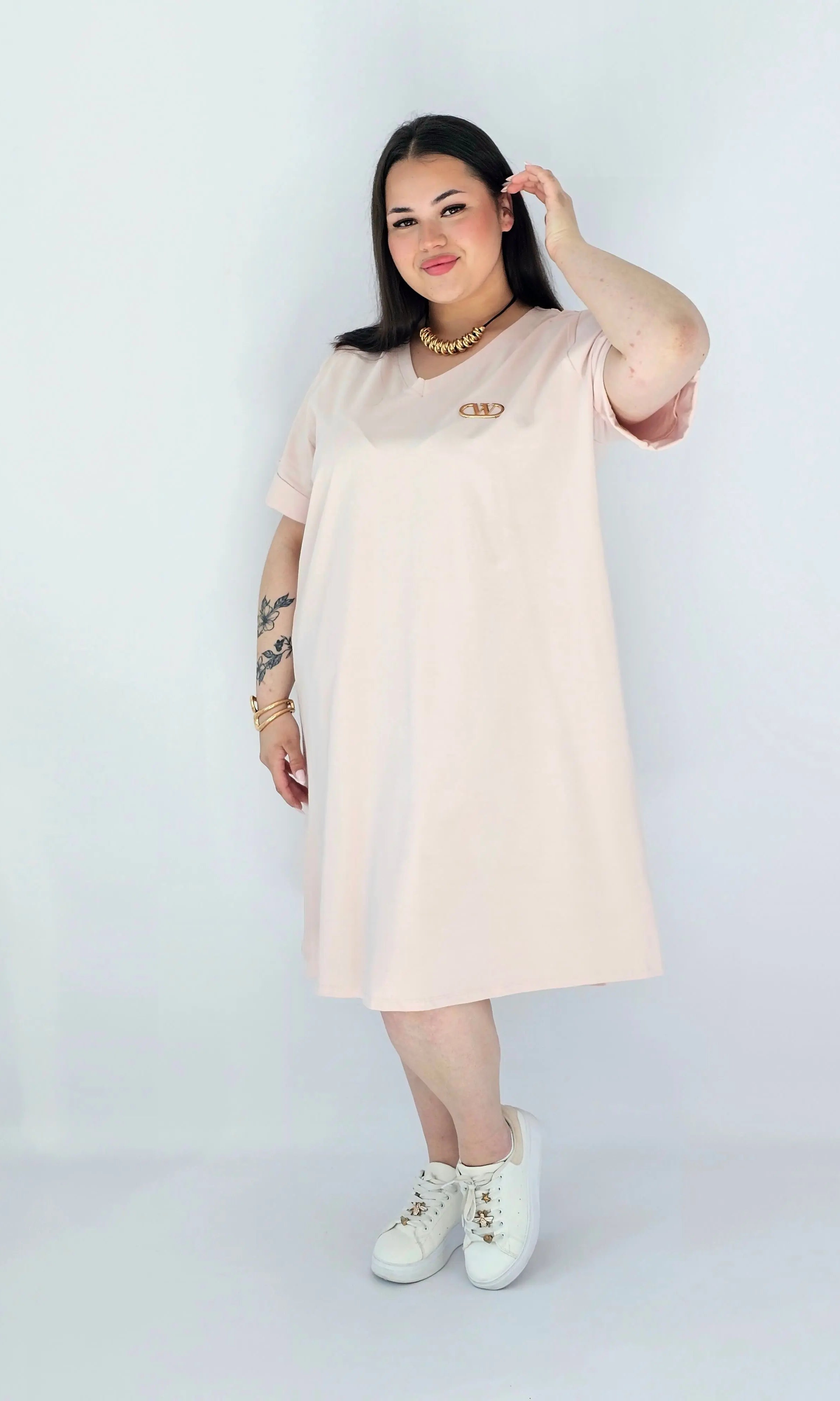 Sukienka Plus Size Luźna Z Dekoltem V I Ozdobnym Detalem Stylowa XL