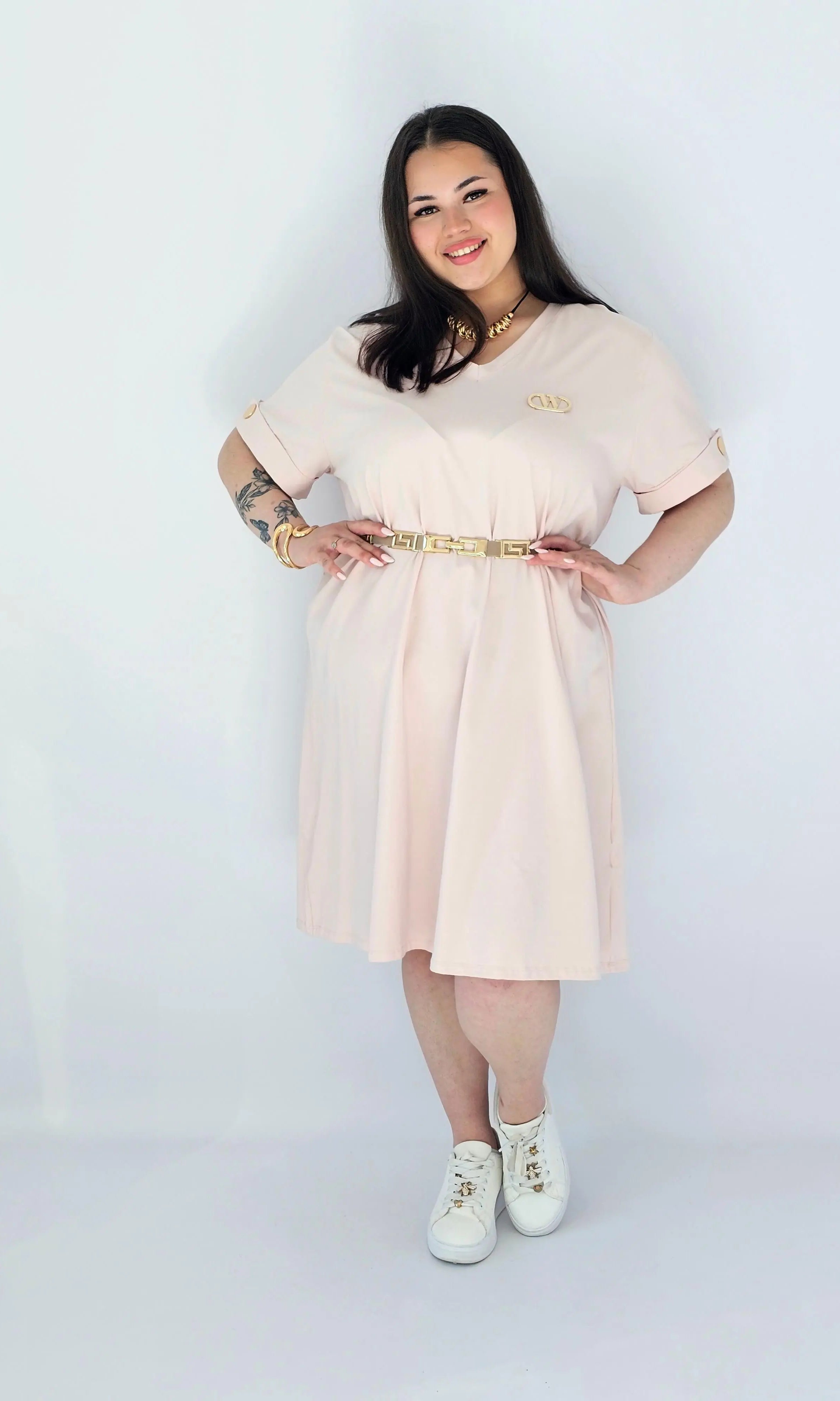 Sukienka Plus Size Luźna Z Dekoltem V I Ozdobnym Detalem Stylowa XL