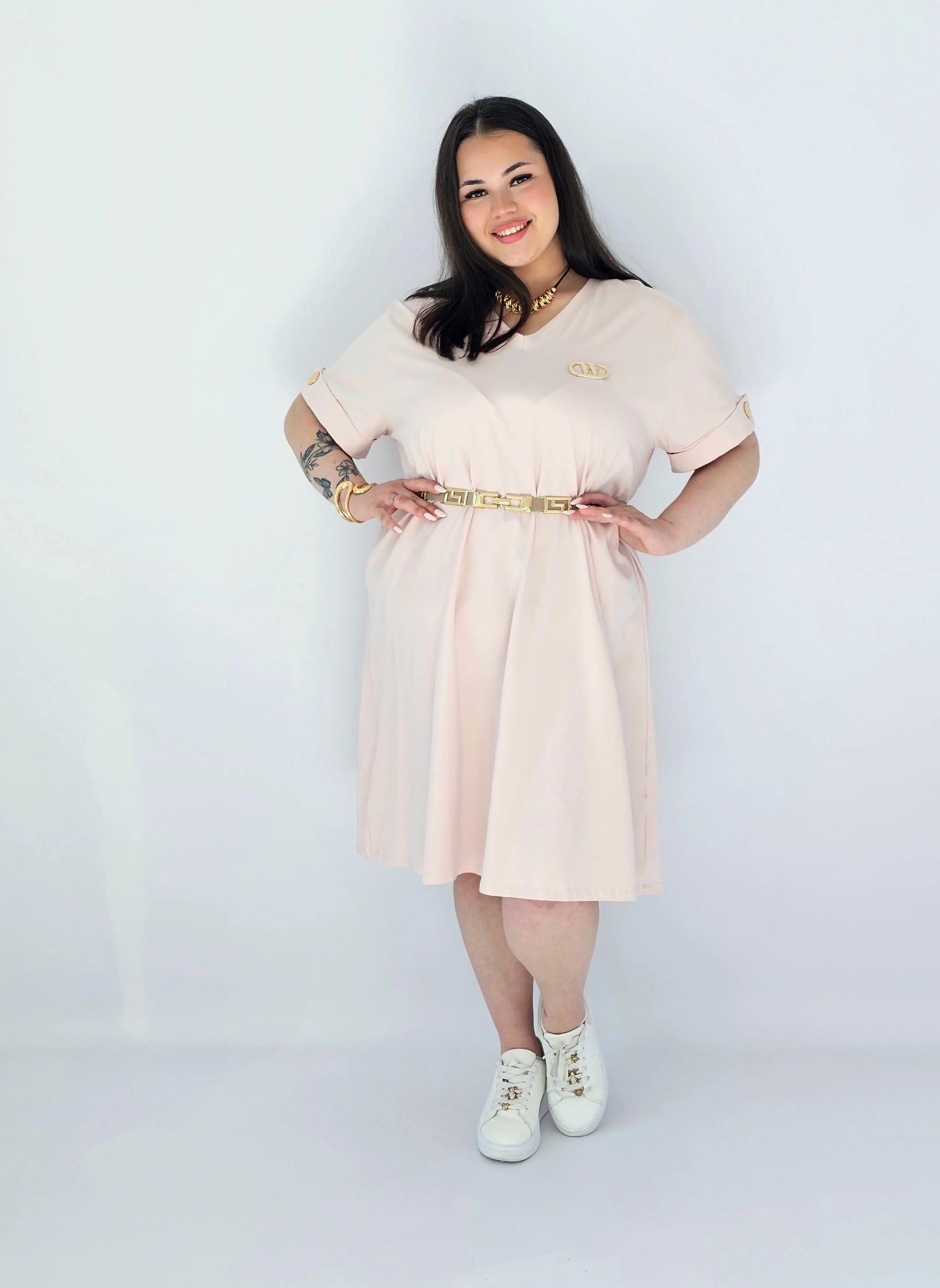 Sukienka Plus Size Luźna Z Dekoltem V I Ozdobnym Detalem Stylowa XL