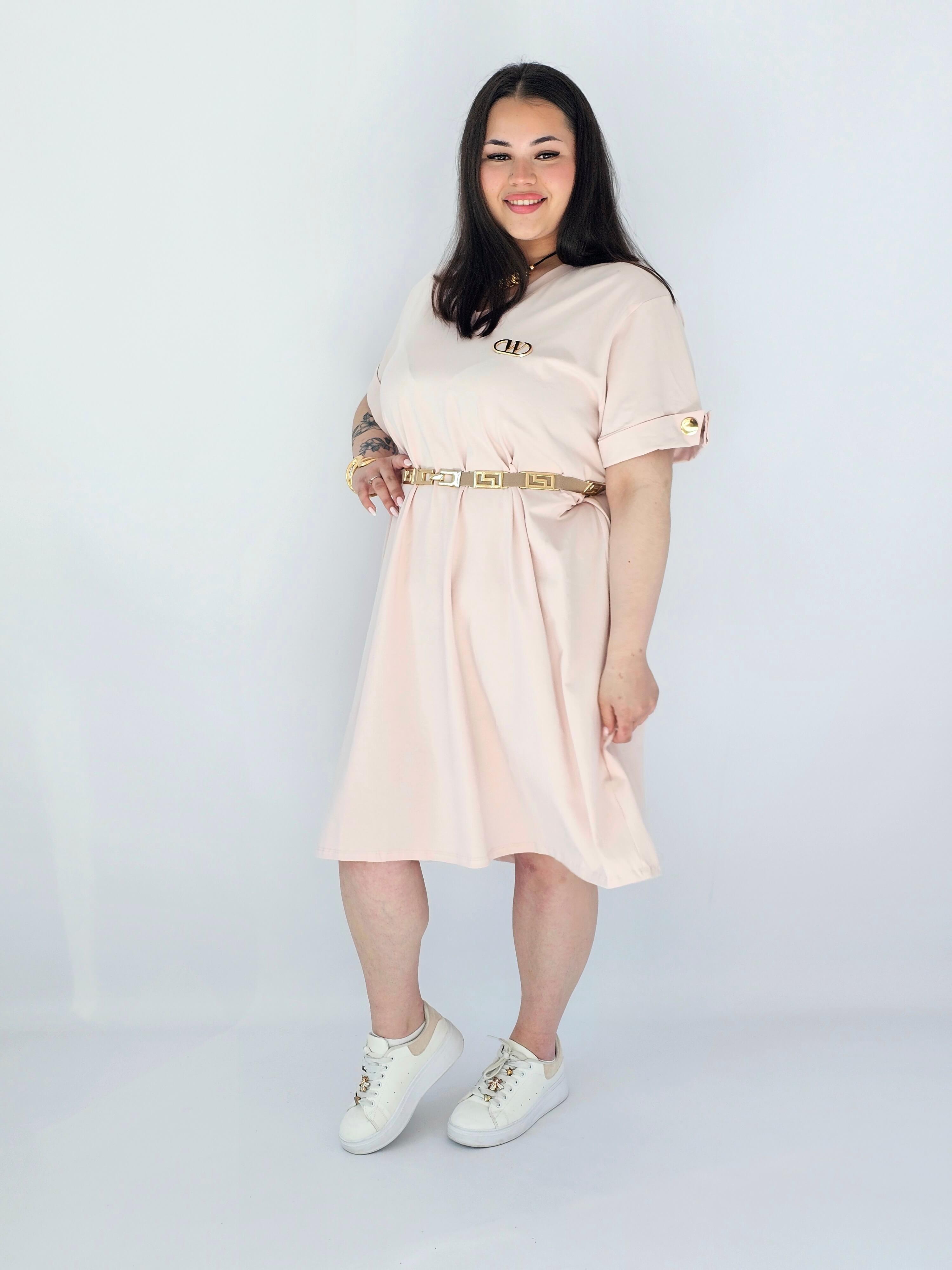 Sukienka Plus Size Luźna Z Dekoltem V I Ozdobnym Detalem Stylowa XL