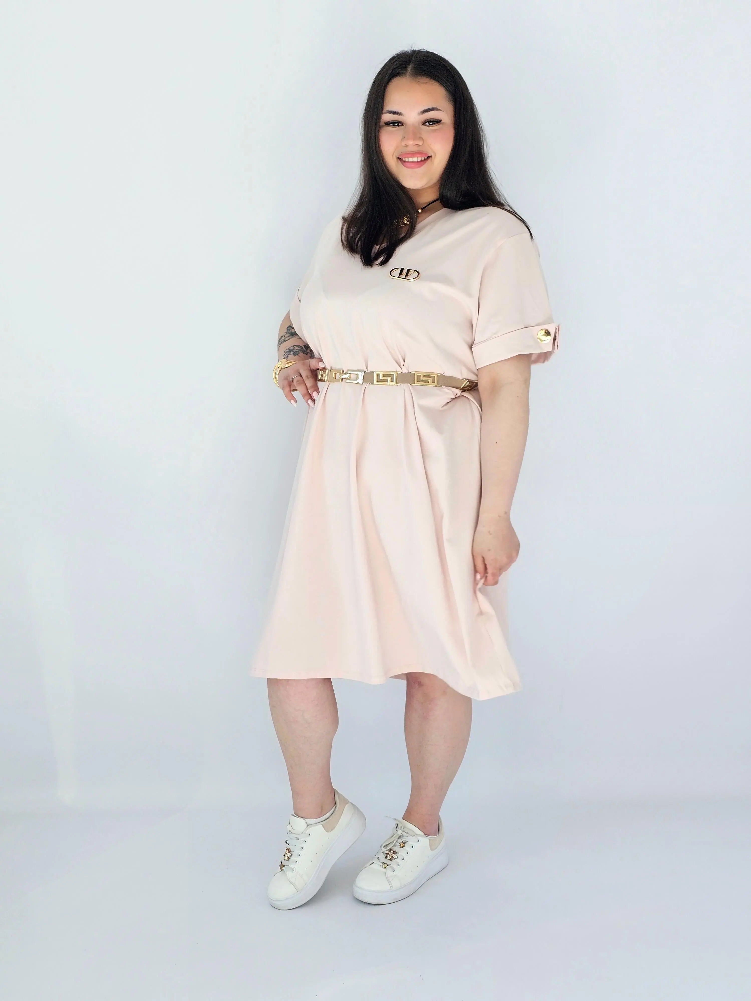 Sukienka Plus Size Luźna Z Dekoltem V I Ozdobnym Detalem Stylowa XL