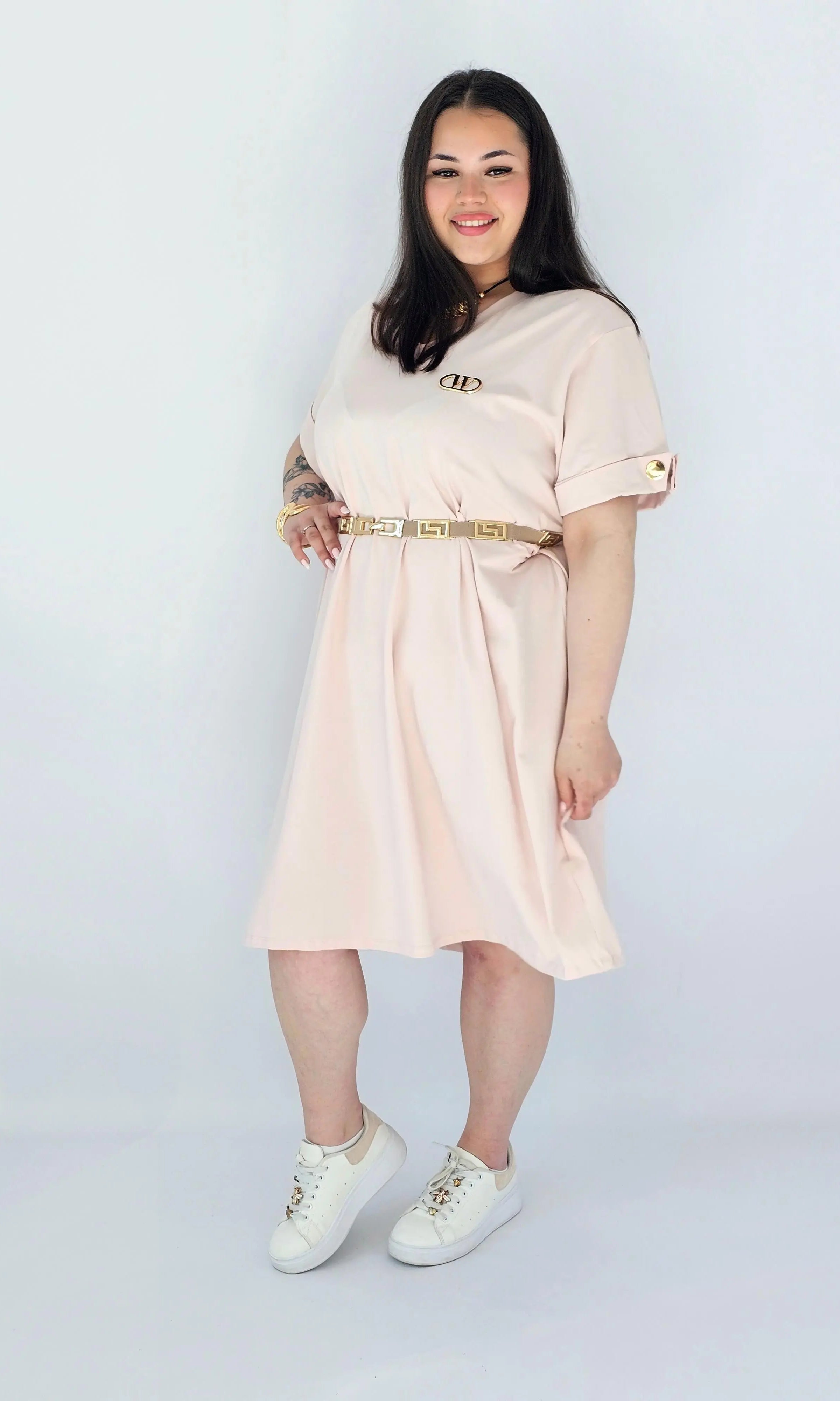 Sukienka Plus Size Luźna Z Dekoltem V I Ozdobnym Detalem Stylowa XL