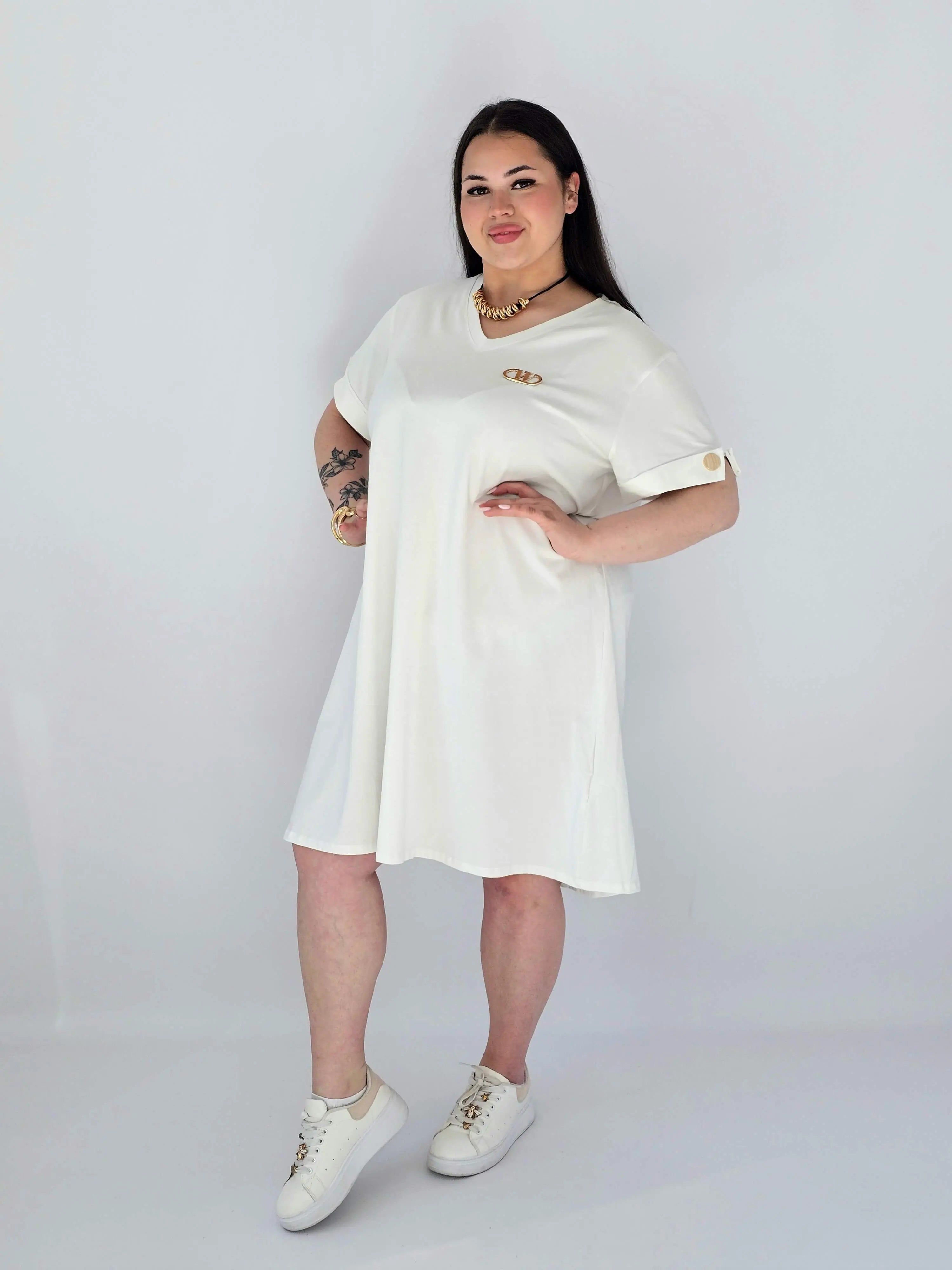 Sukienka Plus Size Luźna Z Dekoltem V I Ozdobnym Detalem Stylowa XL