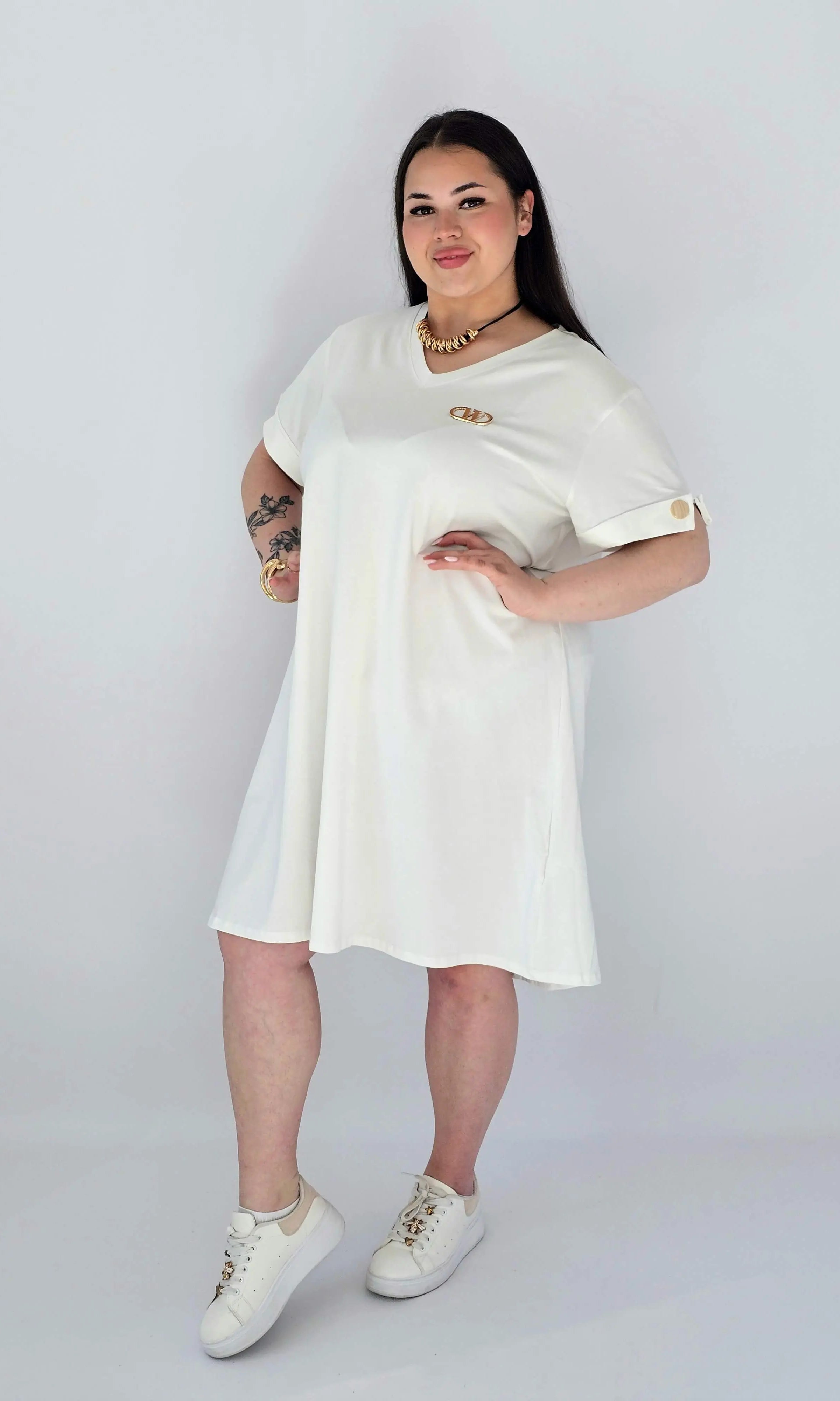 Sukienka Plus Size Luźna Z Dekoltem V I Ozdobnym Detalem Stylowa XL