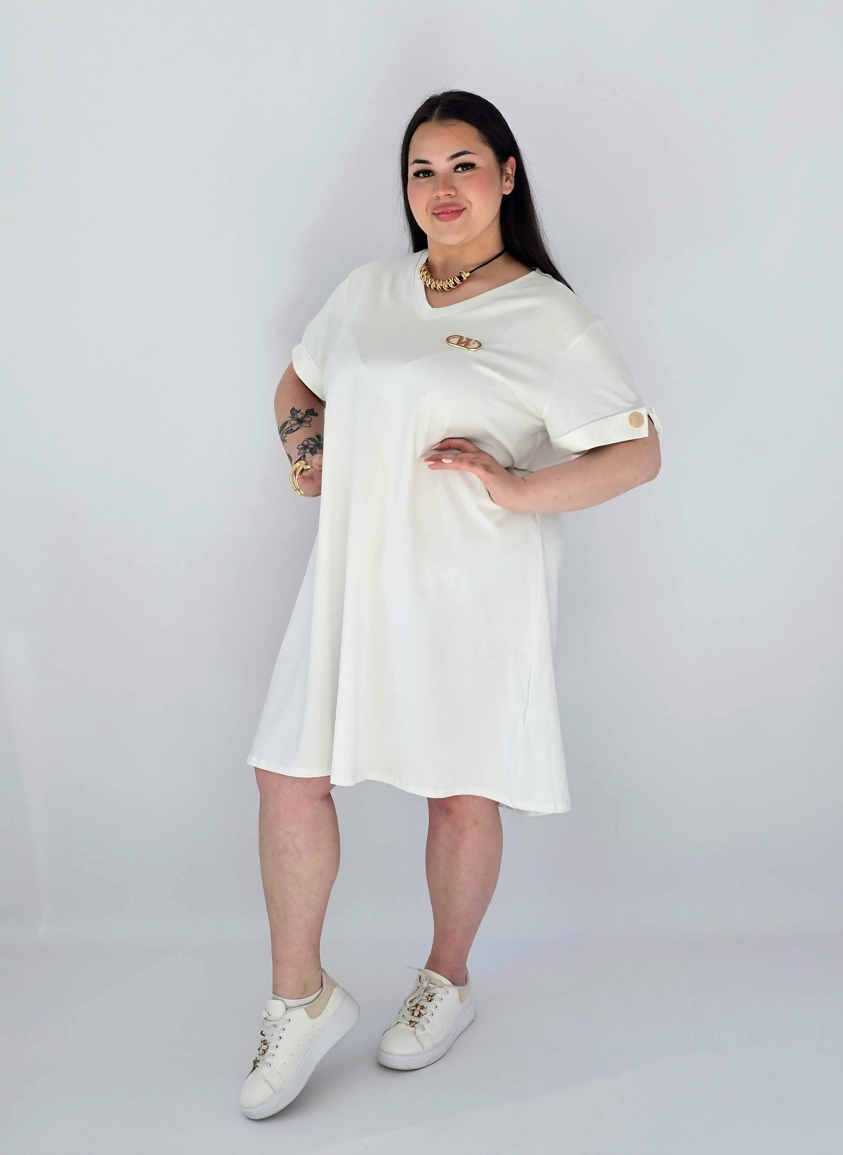 Sukienka Plus Size Luźna Z Dekoltem V I Ozdobnym Detalem Stylowa XL