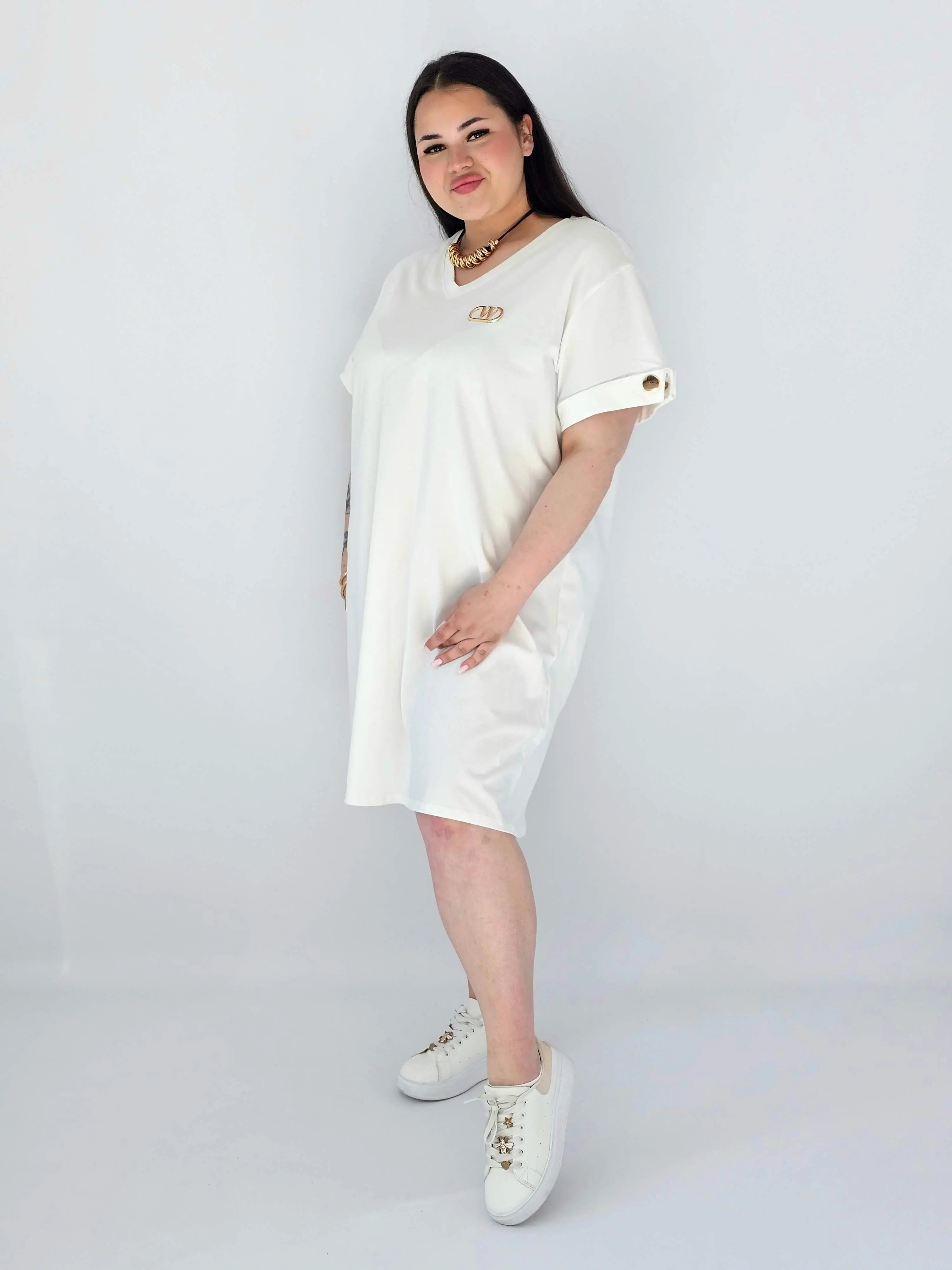 Sukienka Plus Size Luźna Z Dekoltem V I Ozdobnym Detalem Stylowa XL