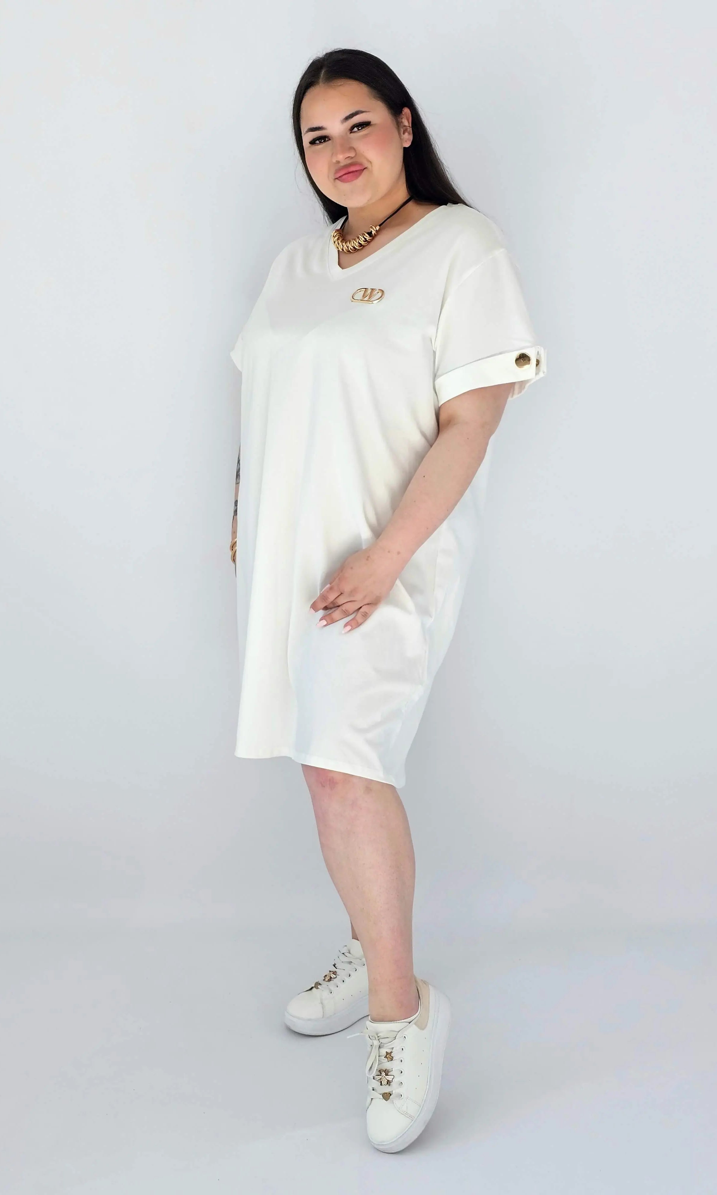 Sukienka Plus Size Luźna Z Dekoltem V I Ozdobnym Detalem Stylowa XL