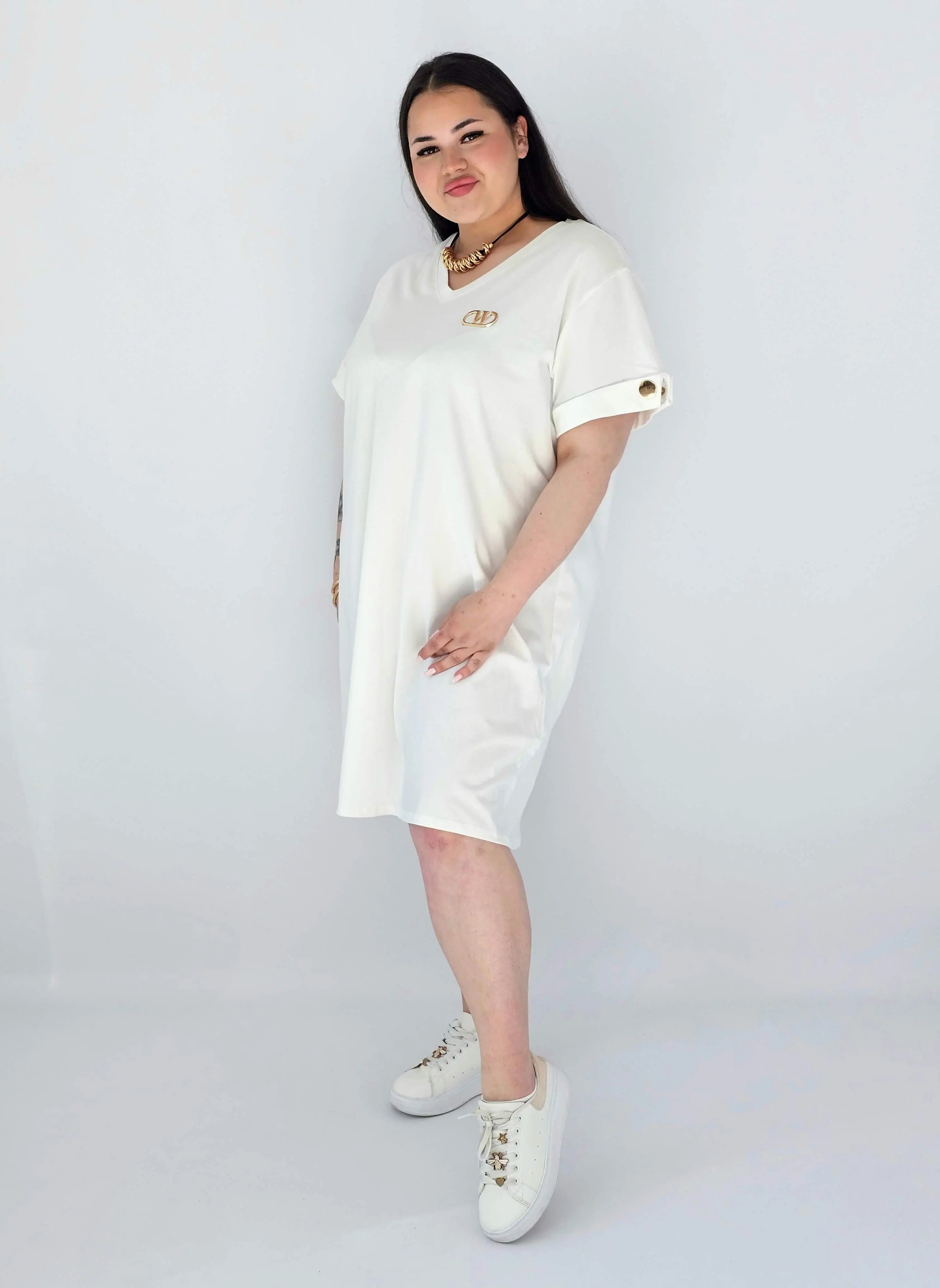 Sukienka Plus Size Luźna Z Dekoltem V I Ozdobnym Detalem Stylowa XL