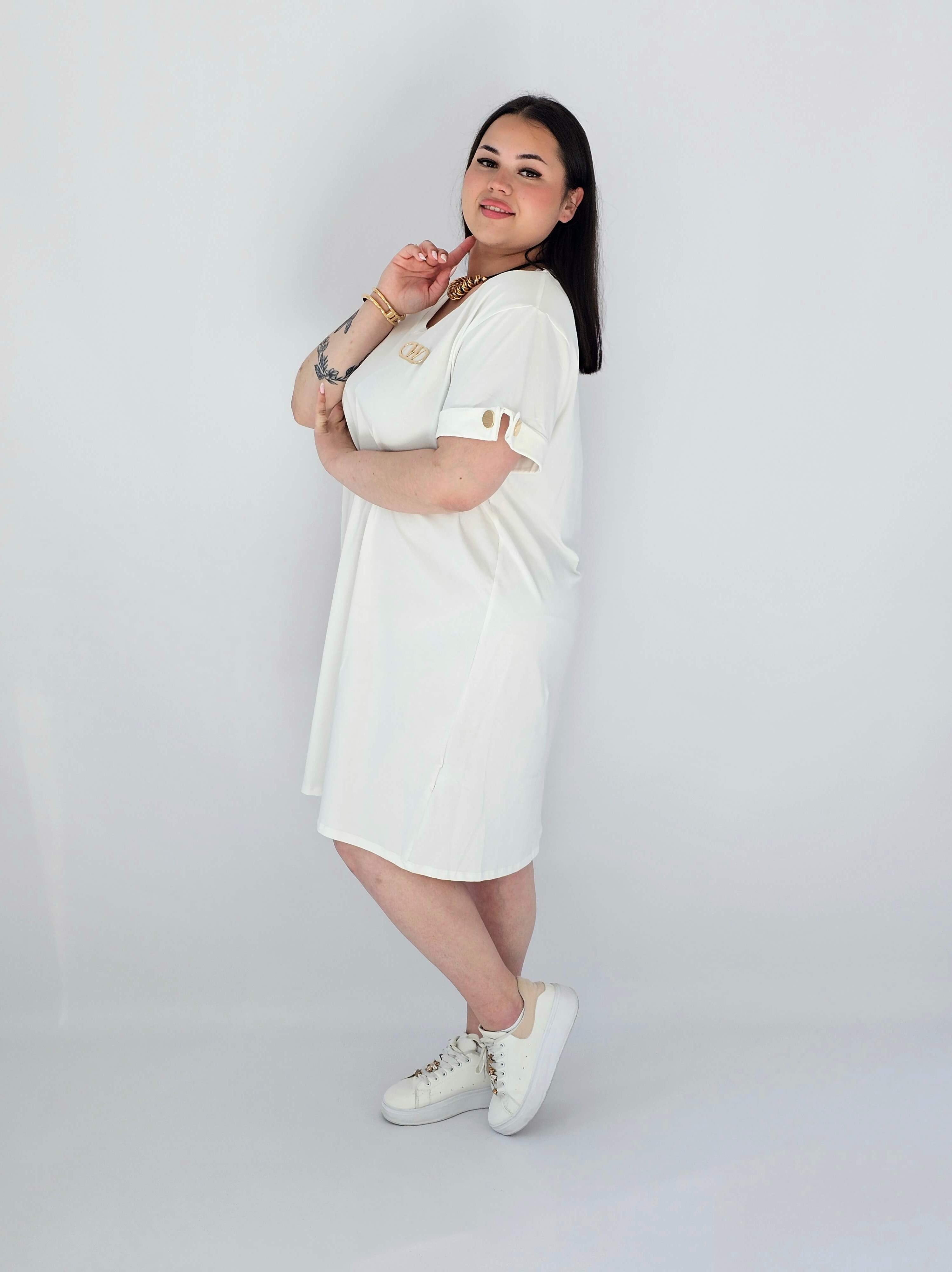 Sukienka Plus Size Luźna Z Dekoltem V I Ozdobnym Detalem Stylowa XL