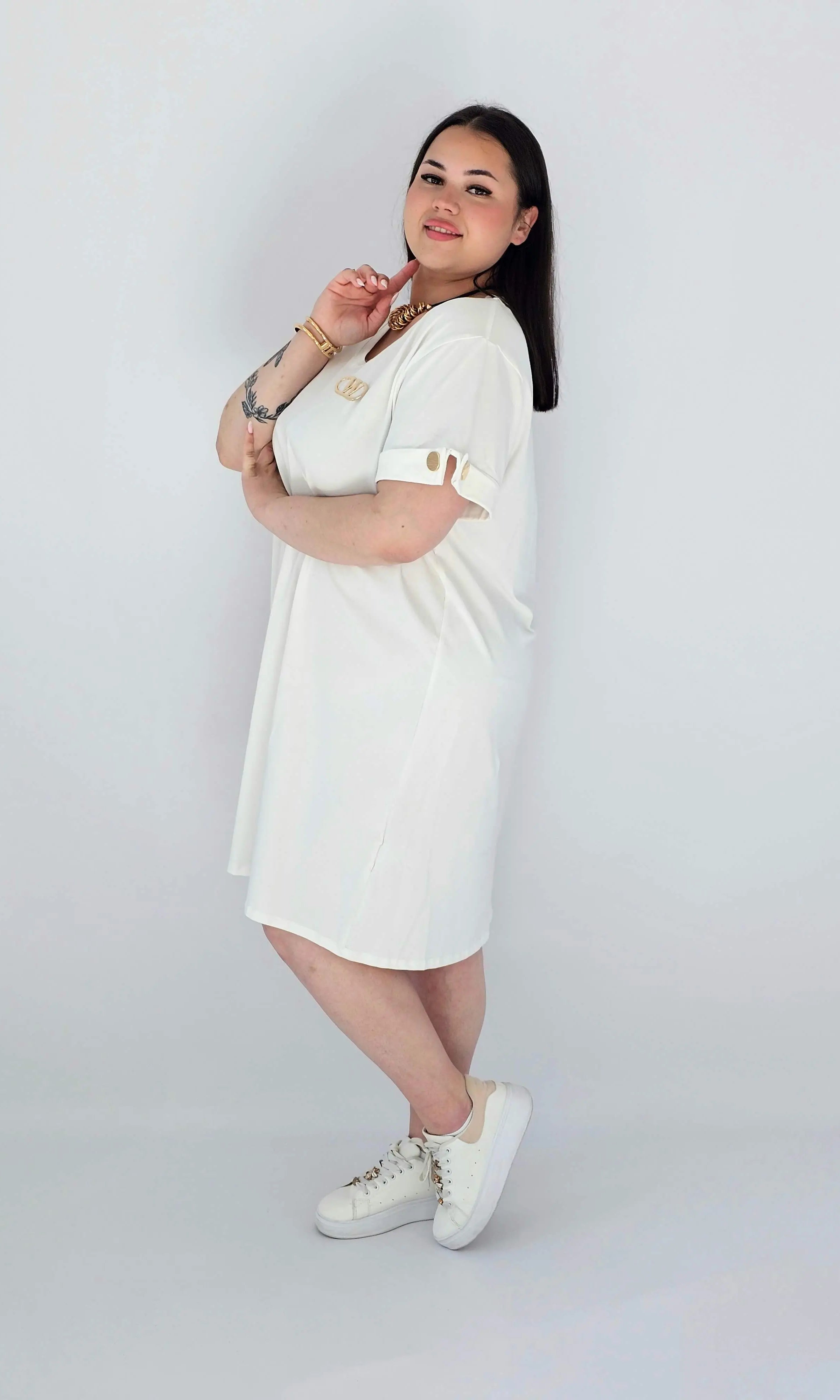 Sukienka Plus Size Luźna Z Dekoltem V I Ozdobnym Detalem Stylowa XL