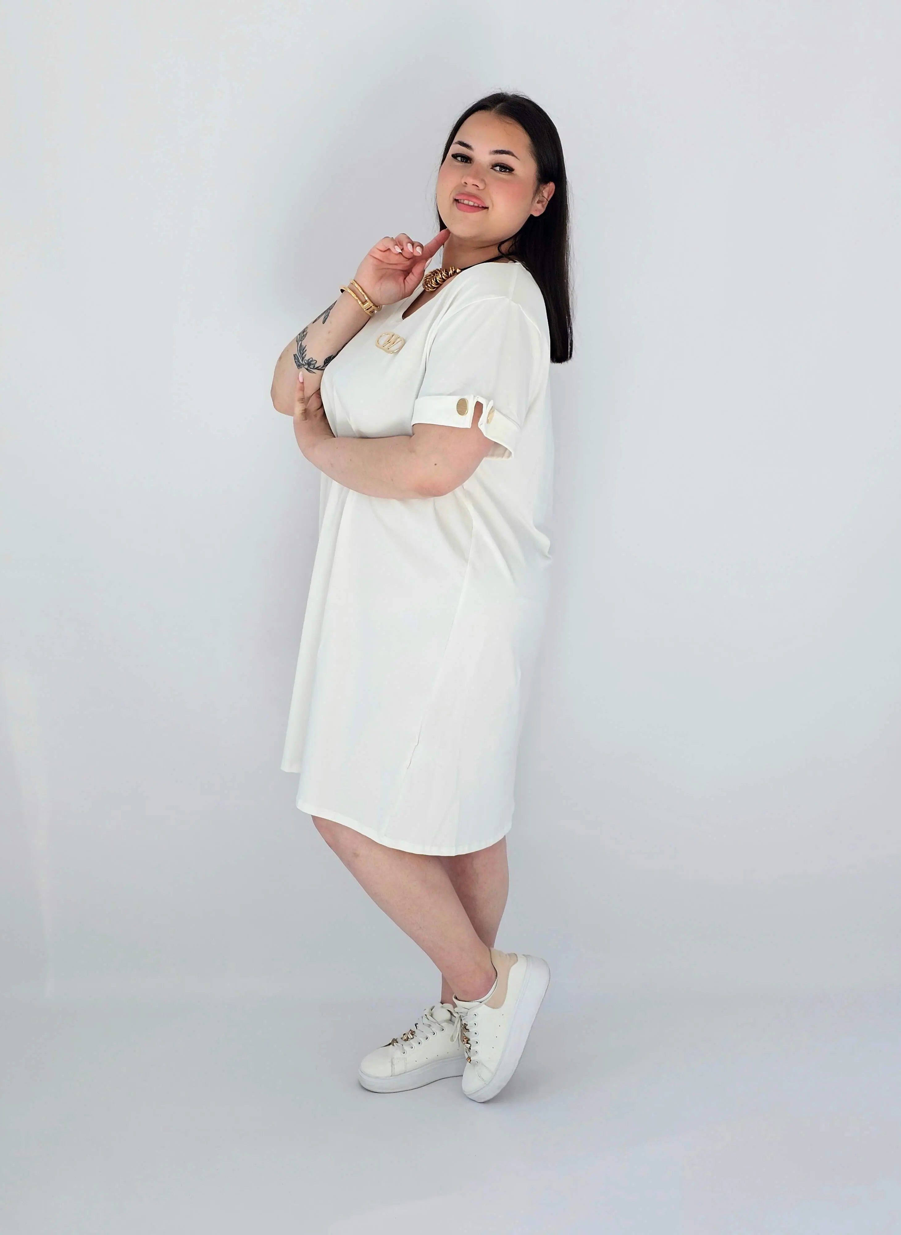 Sukienka Plus Size Luźna Z Dekoltem V I Ozdobnym Detalem Stylowa XL