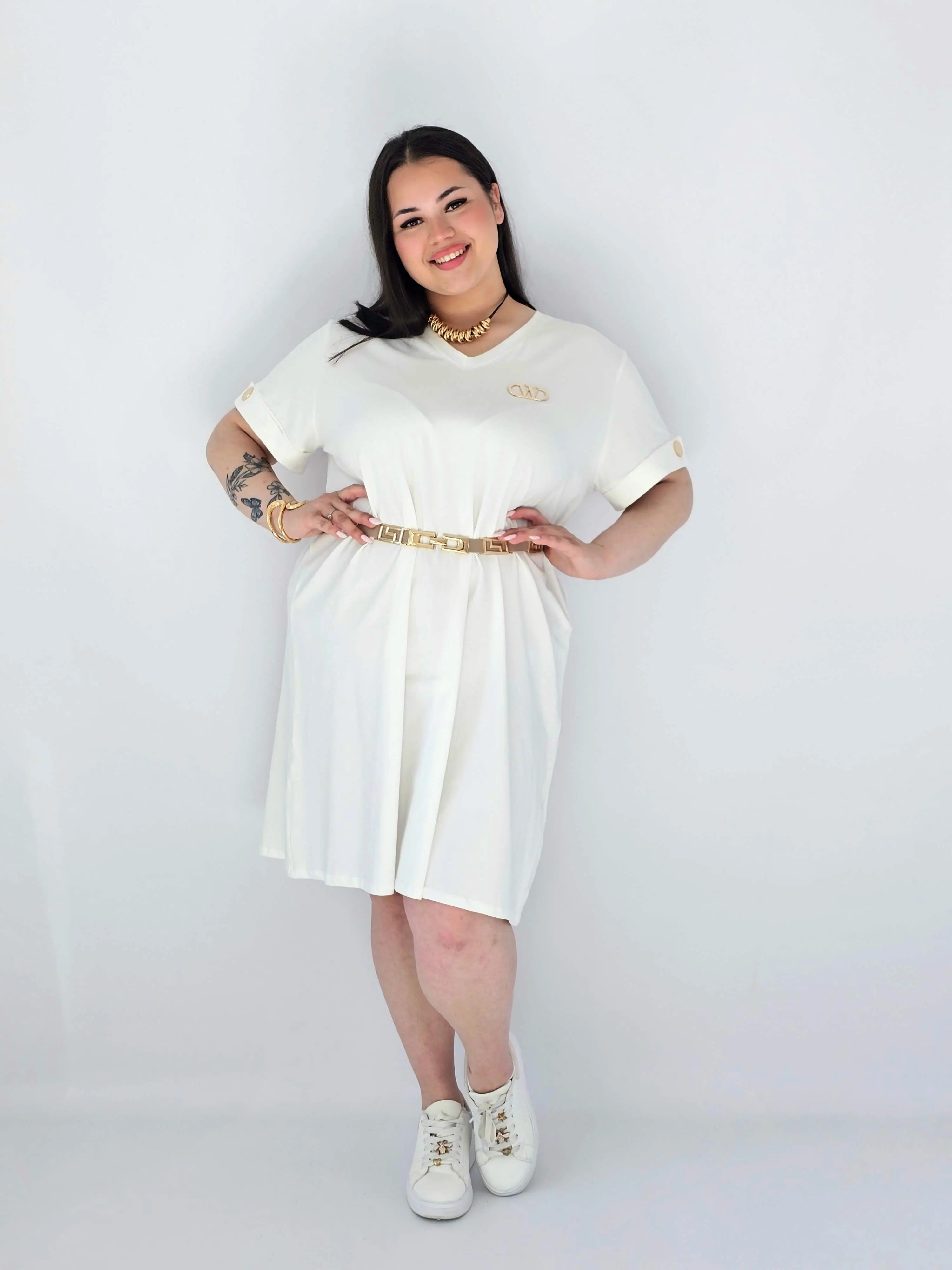 Sukienka Plus Size Luźna Z Dekoltem V I Ozdobnym Detalem Stylowa XL