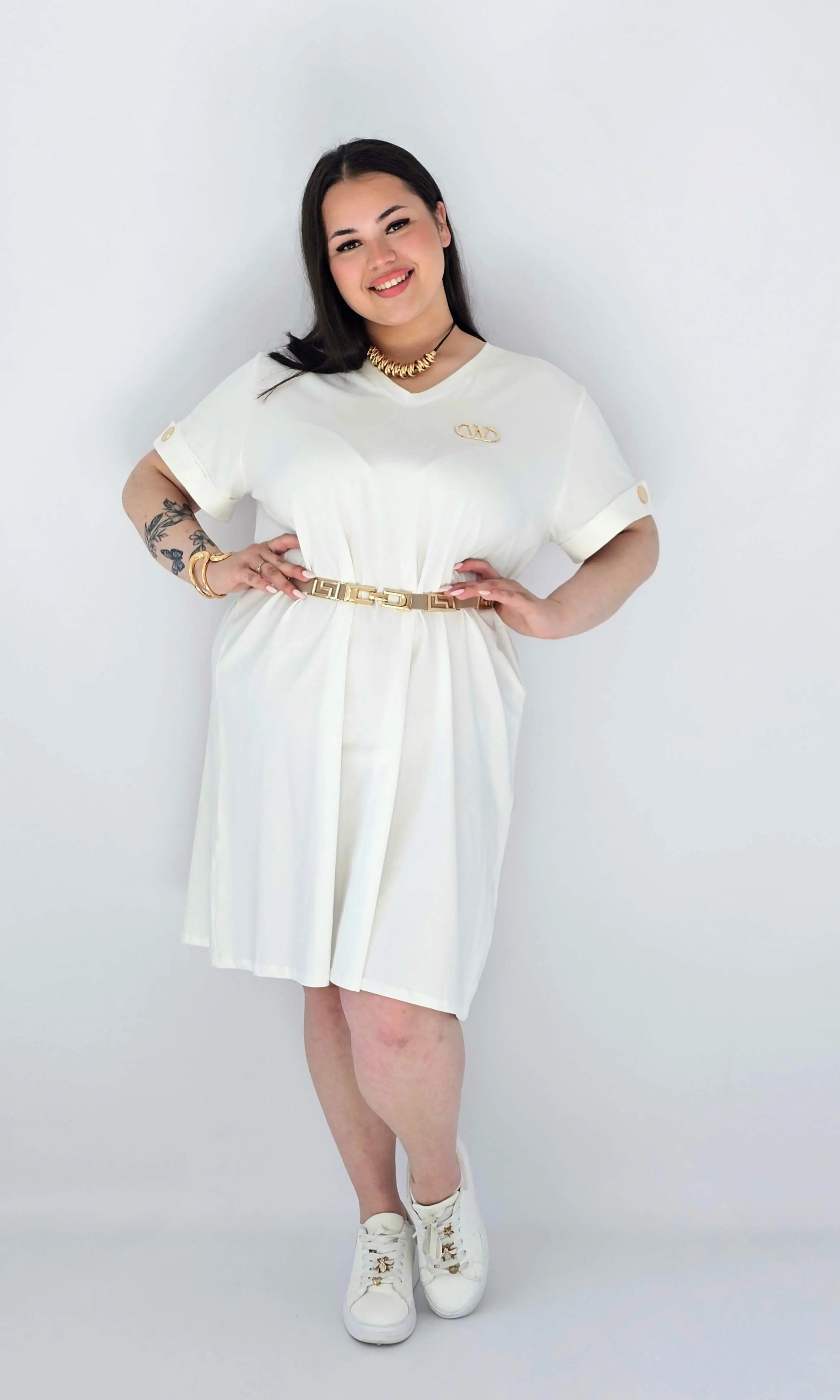Sukienka Plus Size Luźna Z Dekoltem V I Ozdobnym Detalem Stylowa XL