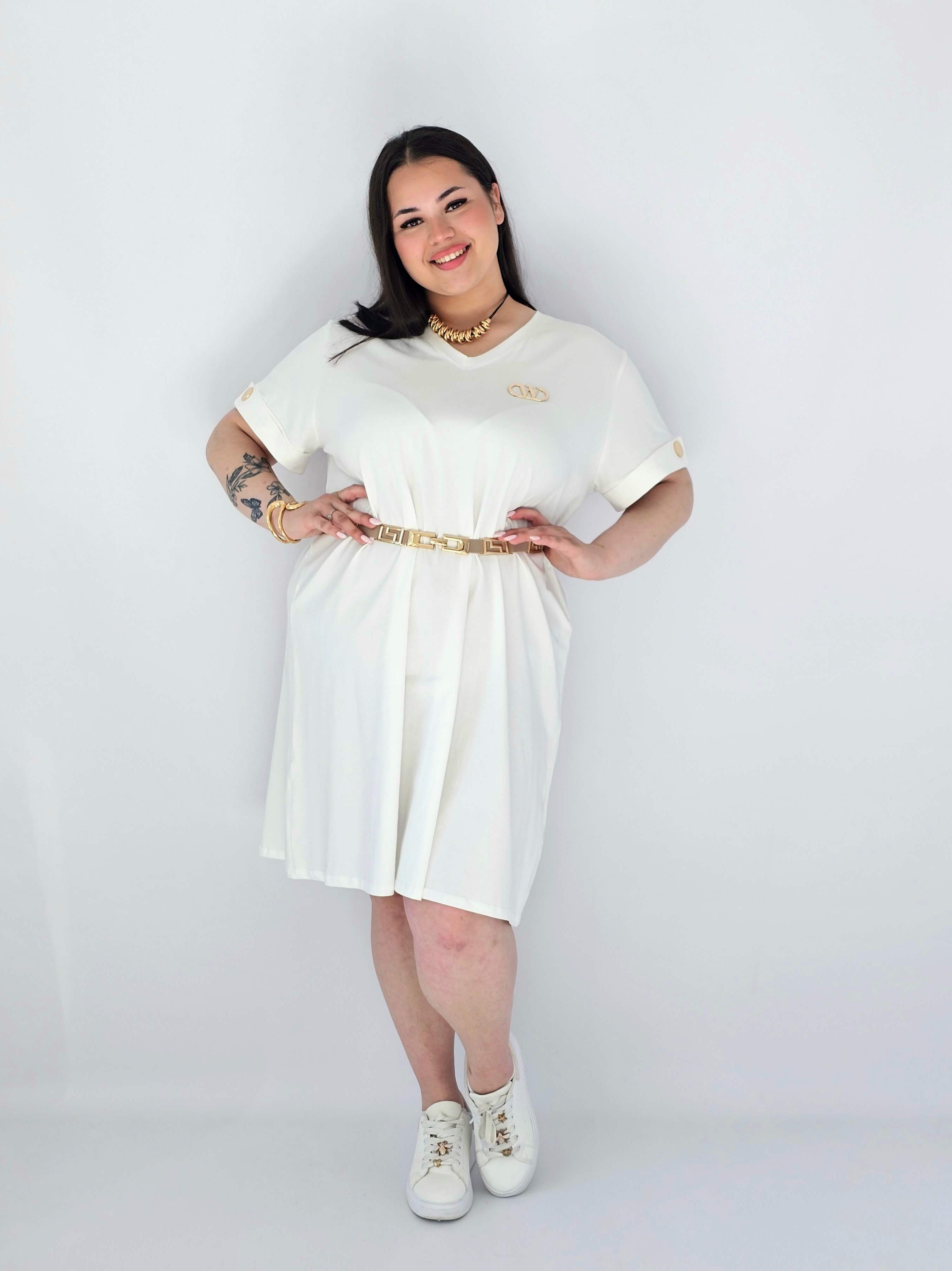 Sukienka Plus Size Luźna Z Dekoltem V I Ozdobnym Detalem Stylowa XL