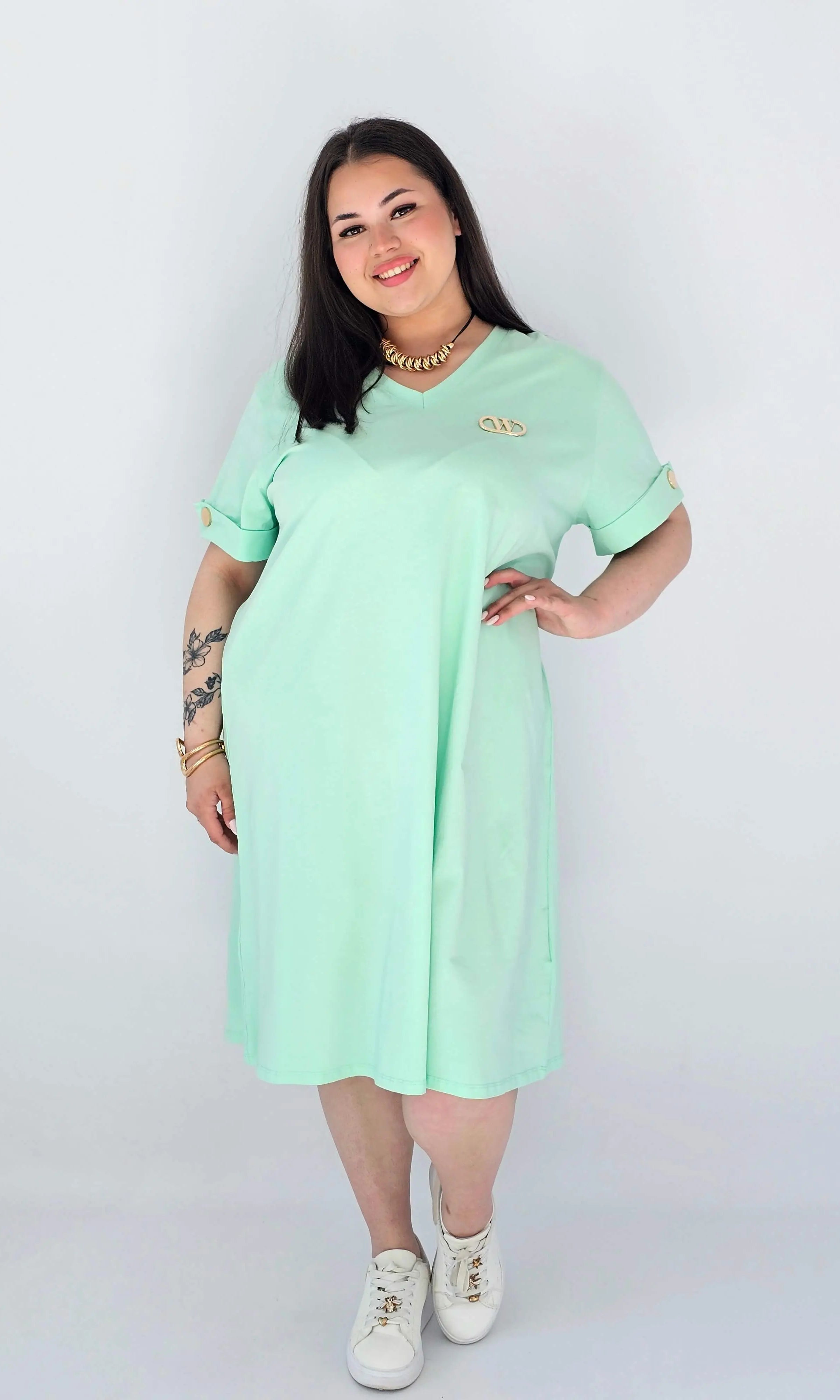 Sukienka Plus Size Luźna Z Dekoltem V I Ozdobnym Detalem Stylowa XL
