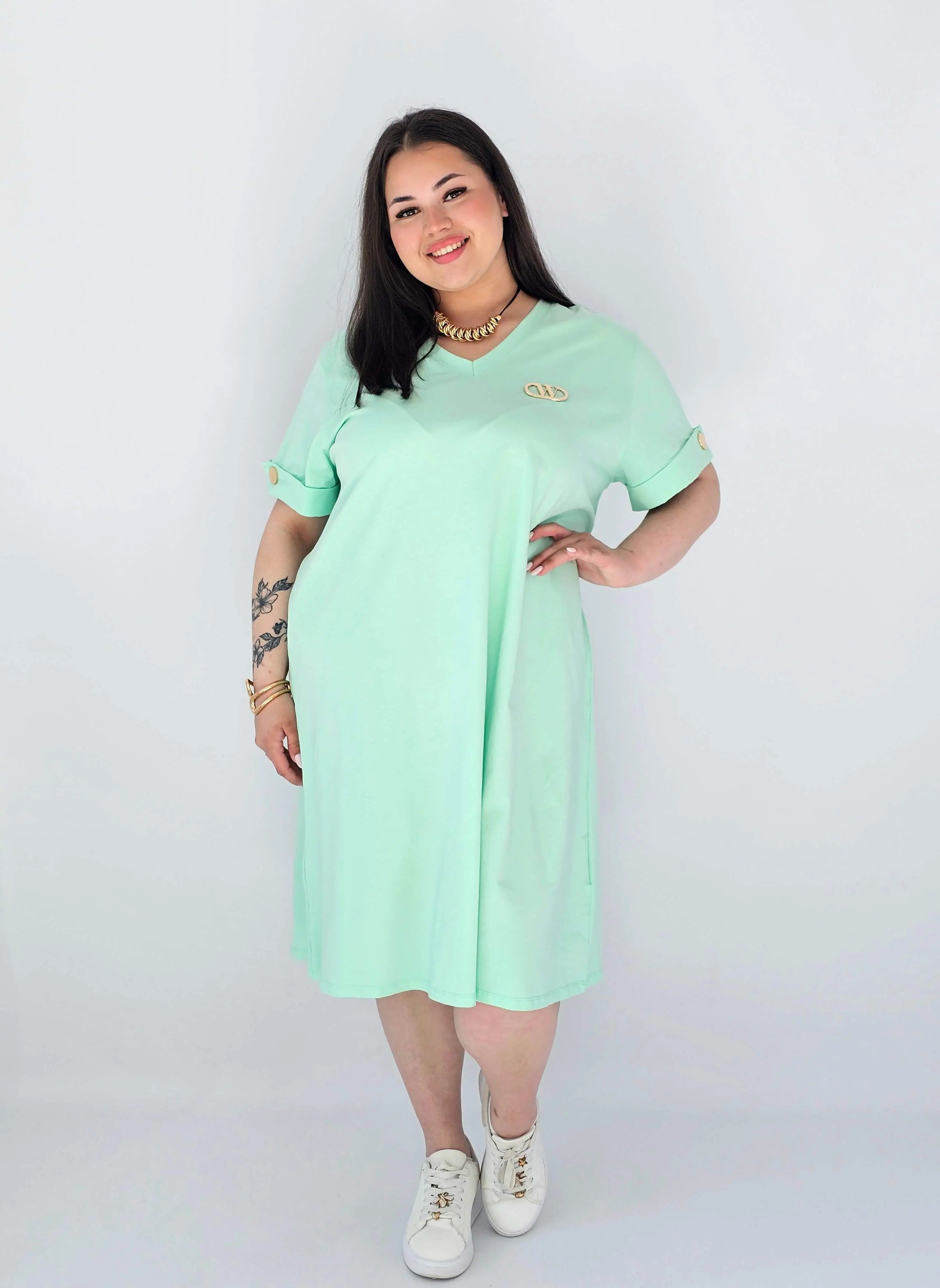 Sukienka Plus Size Luźna Z Dekoltem V I Ozdobnym Detalem Stylowa XL