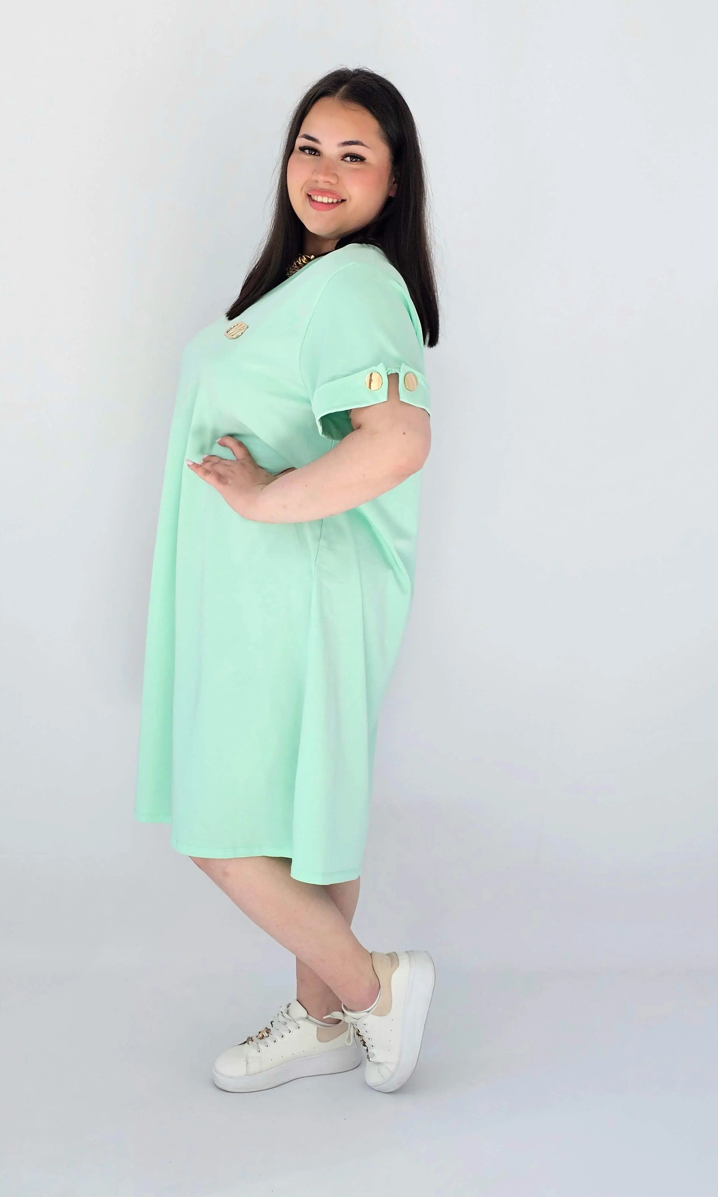 Sukienka Plus Size Luźna Z Dekoltem V I Ozdobnym Detalem Stylowa XL