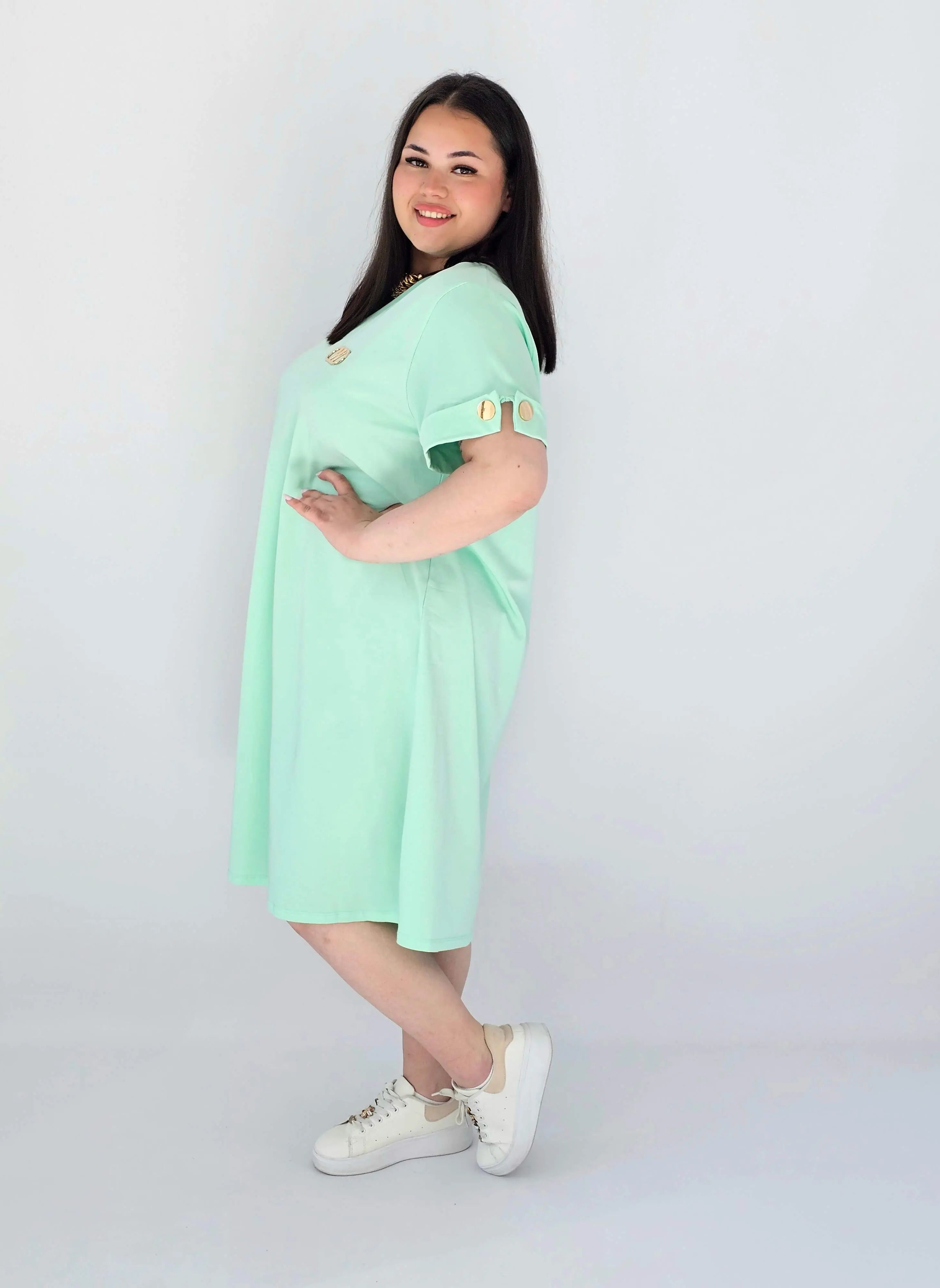 Sukienka Plus Size Luźna Z Dekoltem V I Ozdobnym Detalem Stylowa XL