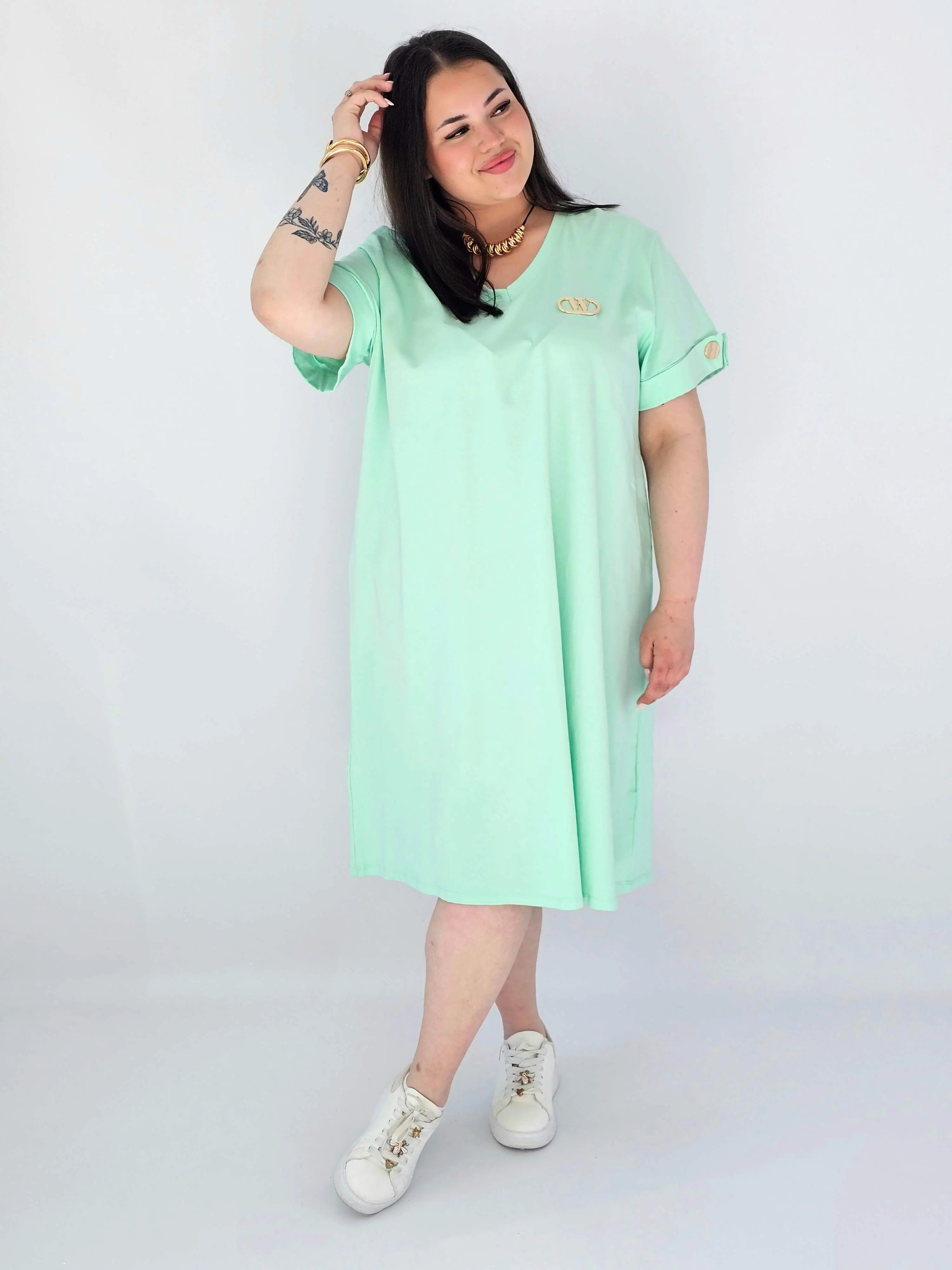 Sukienka Plus Size Luźna Z Dekoltem V I Ozdobnym Detalem Stylowa XL