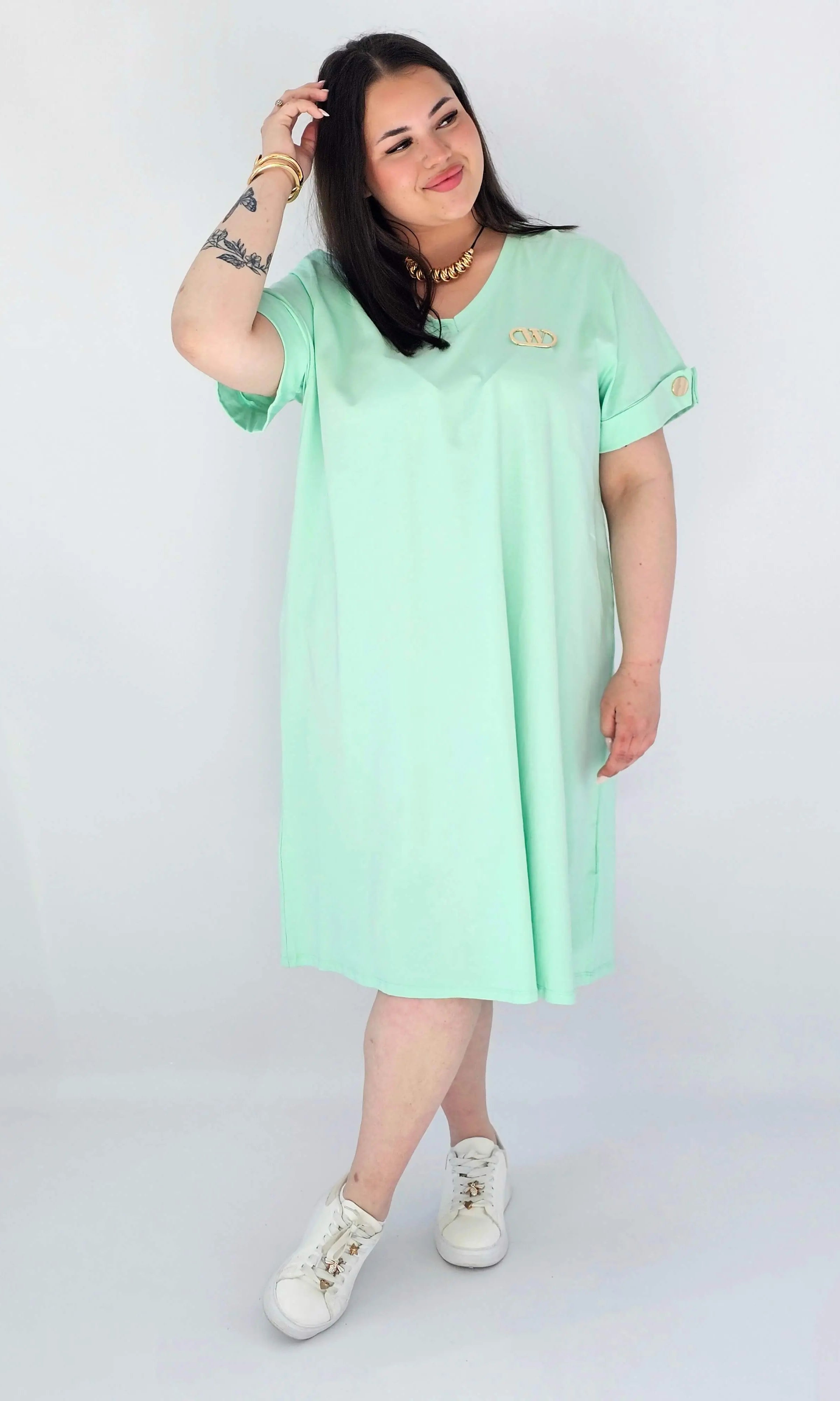 Sukienka Plus Size Luźna Z Dekoltem V I Ozdobnym Detalem Stylowa XL