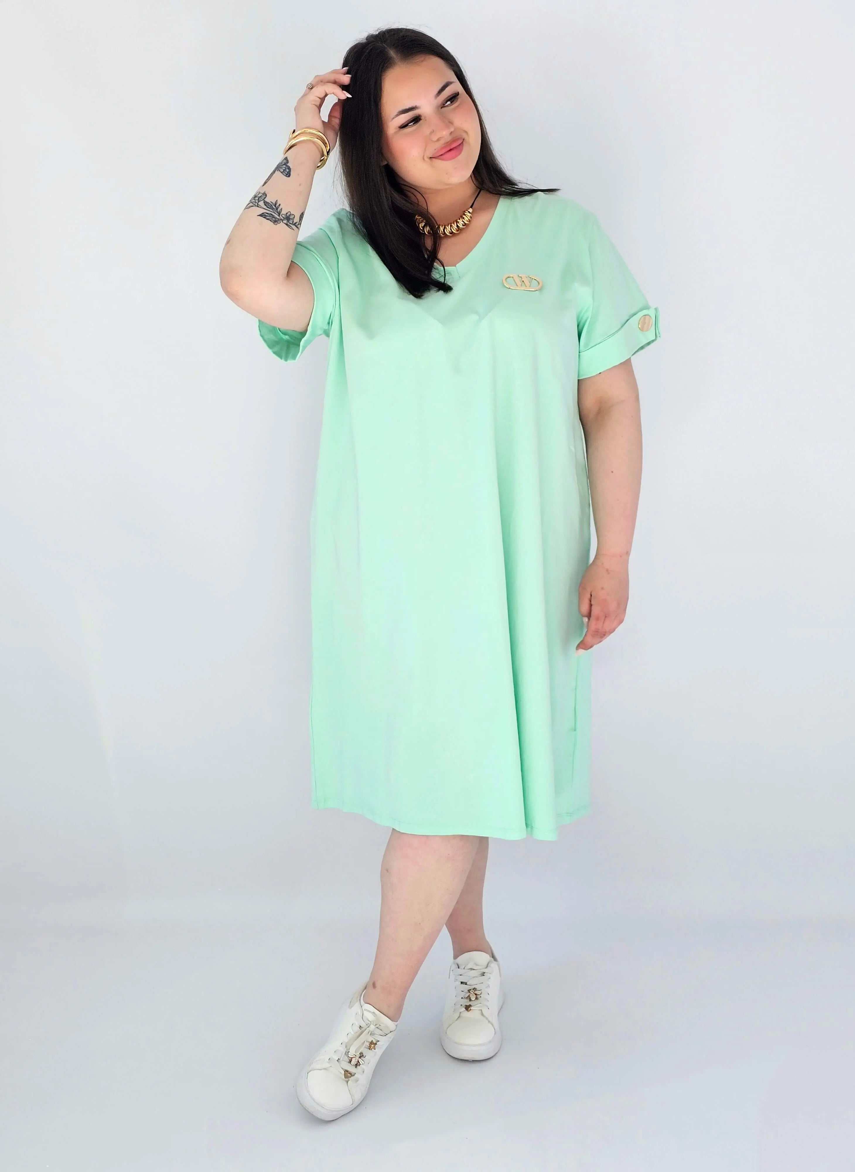 Sukienka Plus Size Luźna Z Dekoltem V I Ozdobnym Detalem Stylowa XL