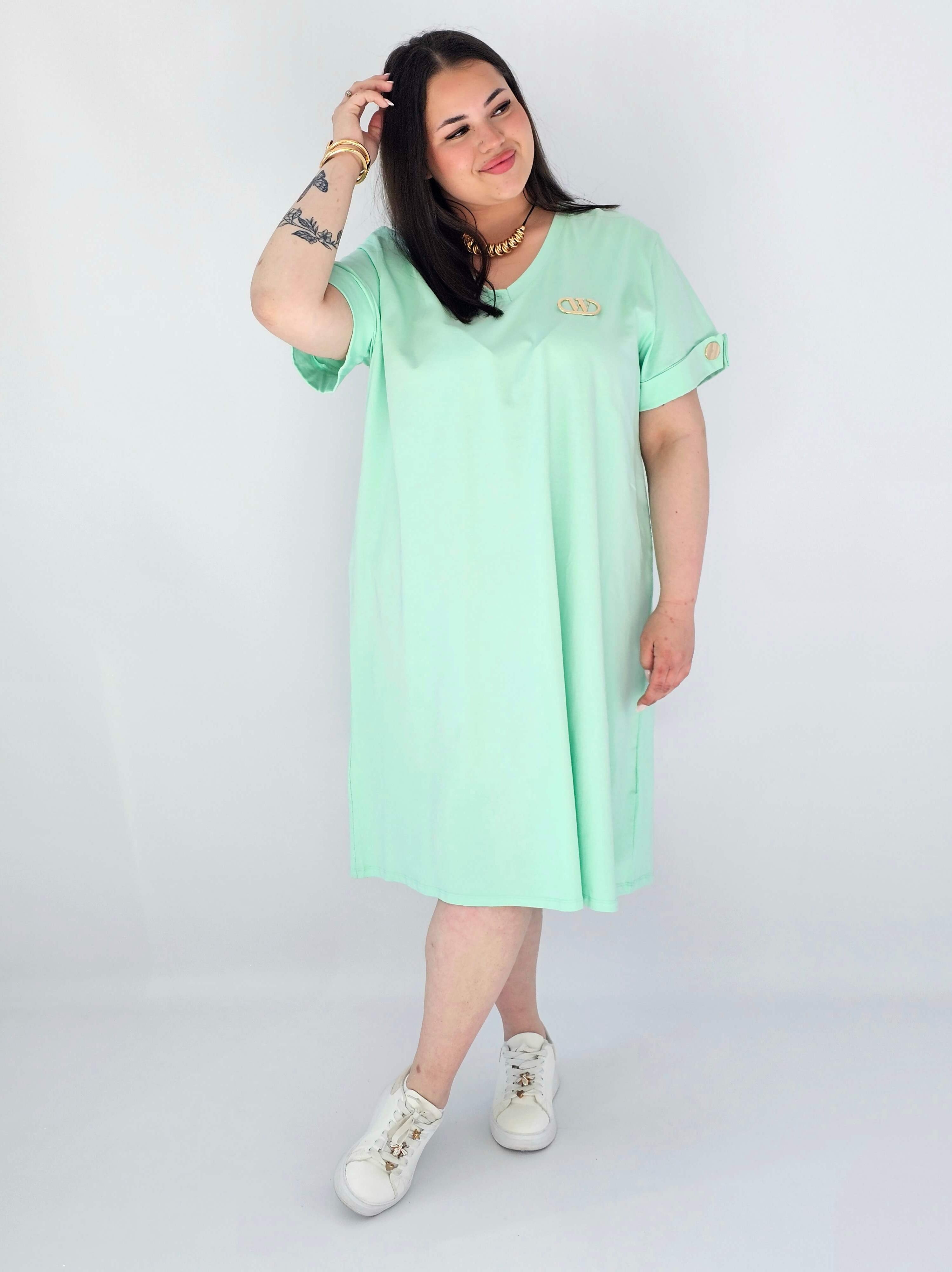 Sukienka Plus Size Luźna Z Dekoltem V I Ozdobnym Detalem Stylowa XL