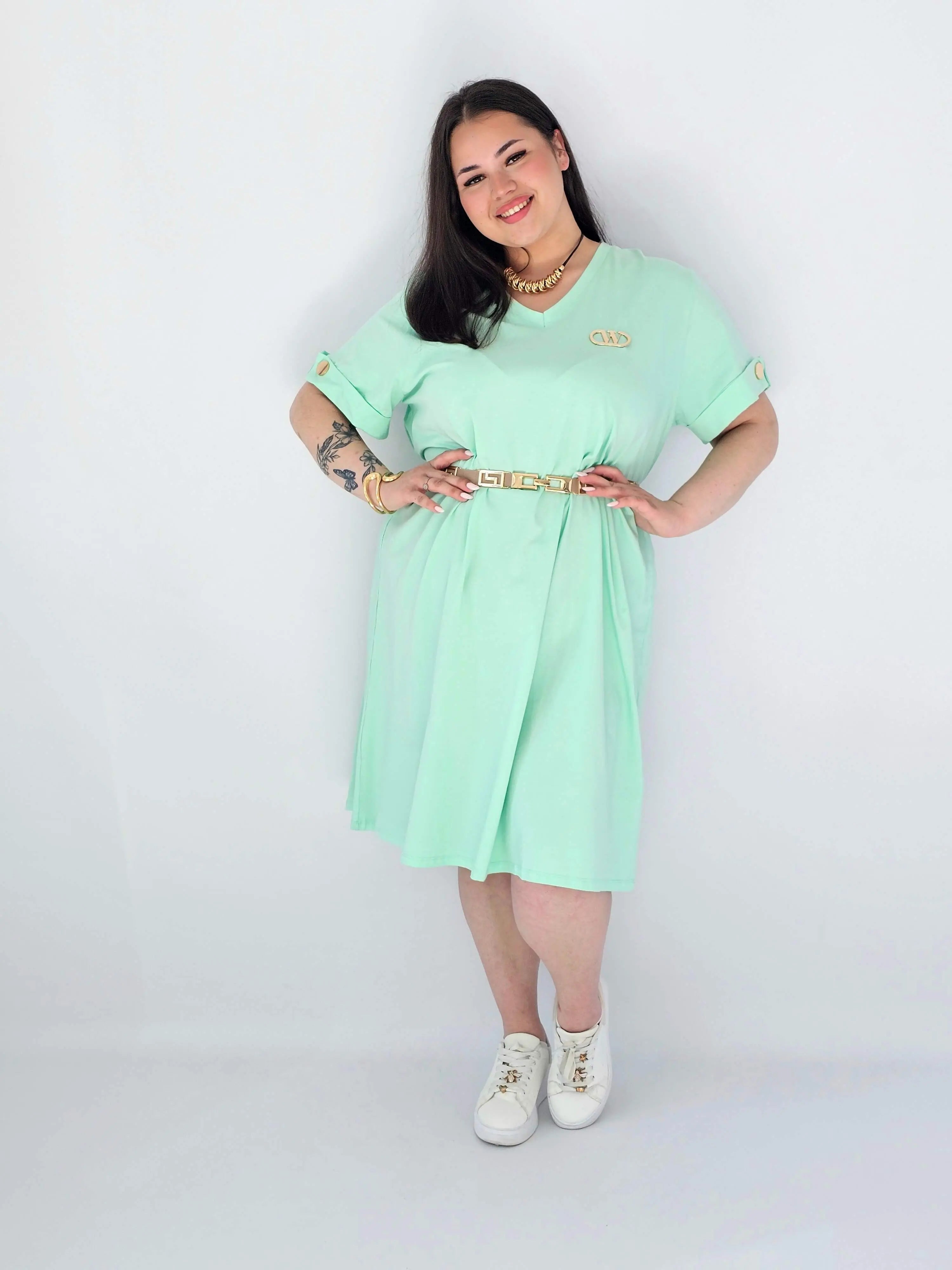 Sukienka Plus Size Luźna Z Dekoltem V I Ozdobnym Detalem Stylowa XL