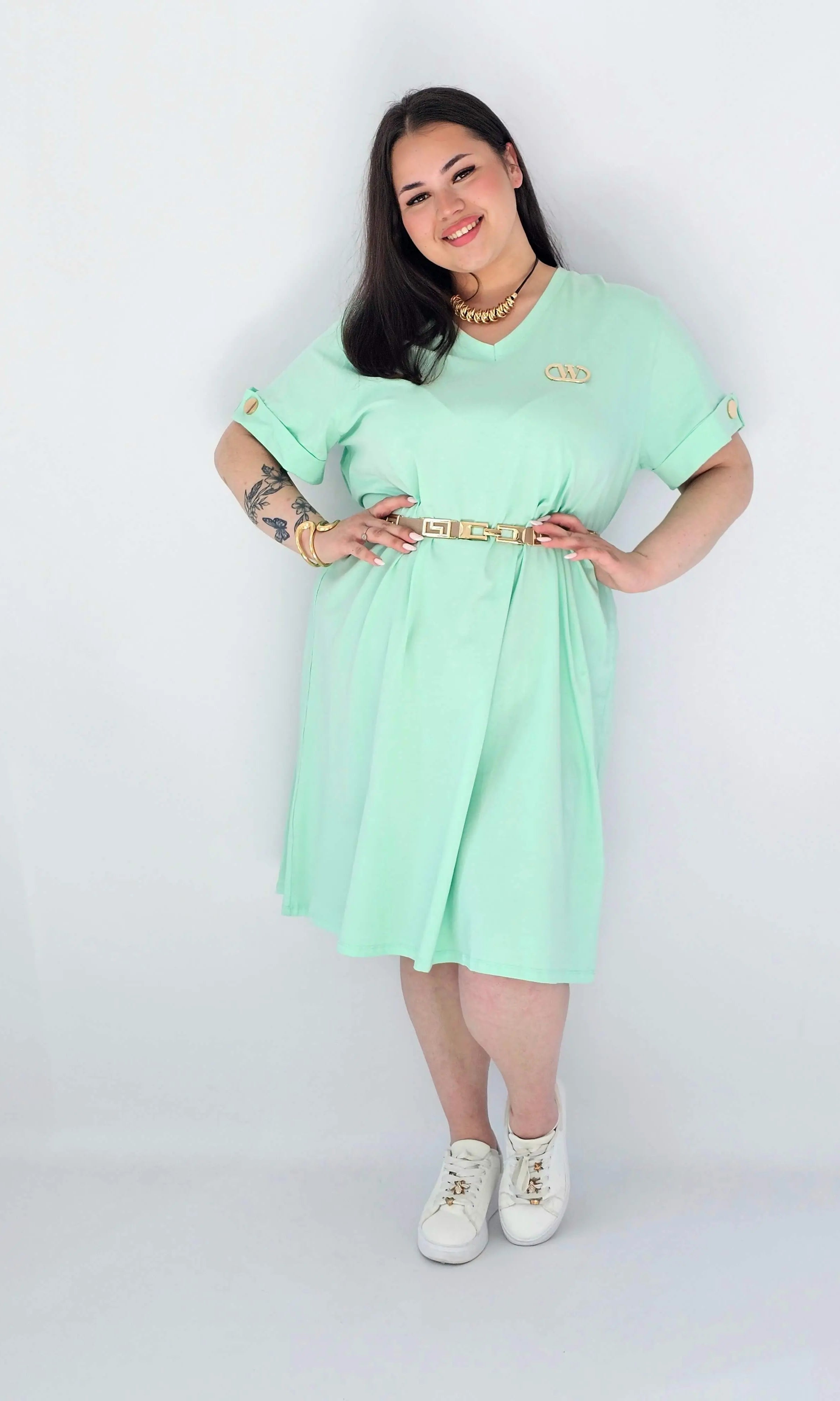 Sukienka Plus Size Luźna Z Dekoltem V I Ozdobnym Detalem Stylowa XL