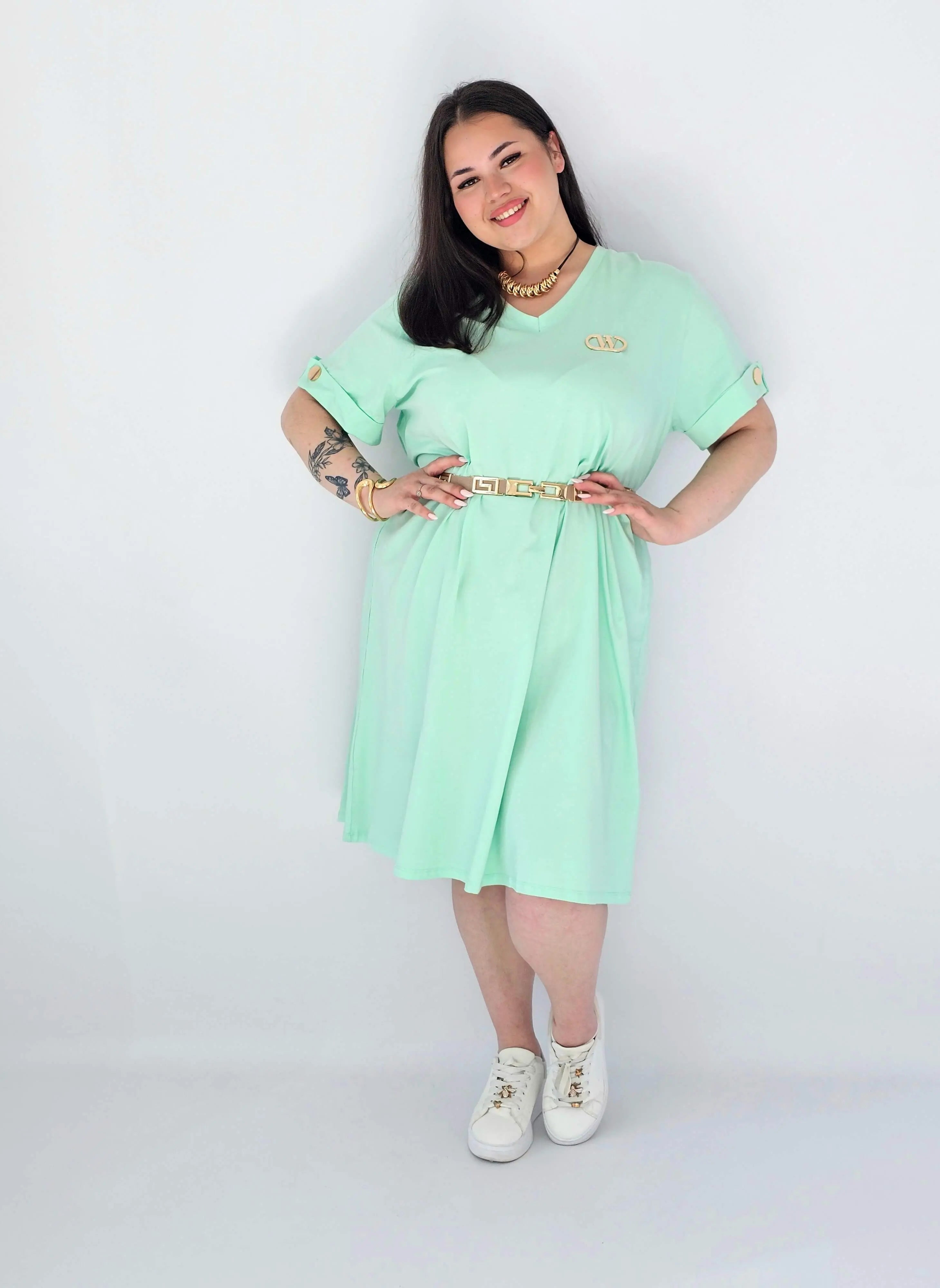 Sukienka Plus Size Luźna Z Dekoltem V I Ozdobnym Detalem Stylowa XL