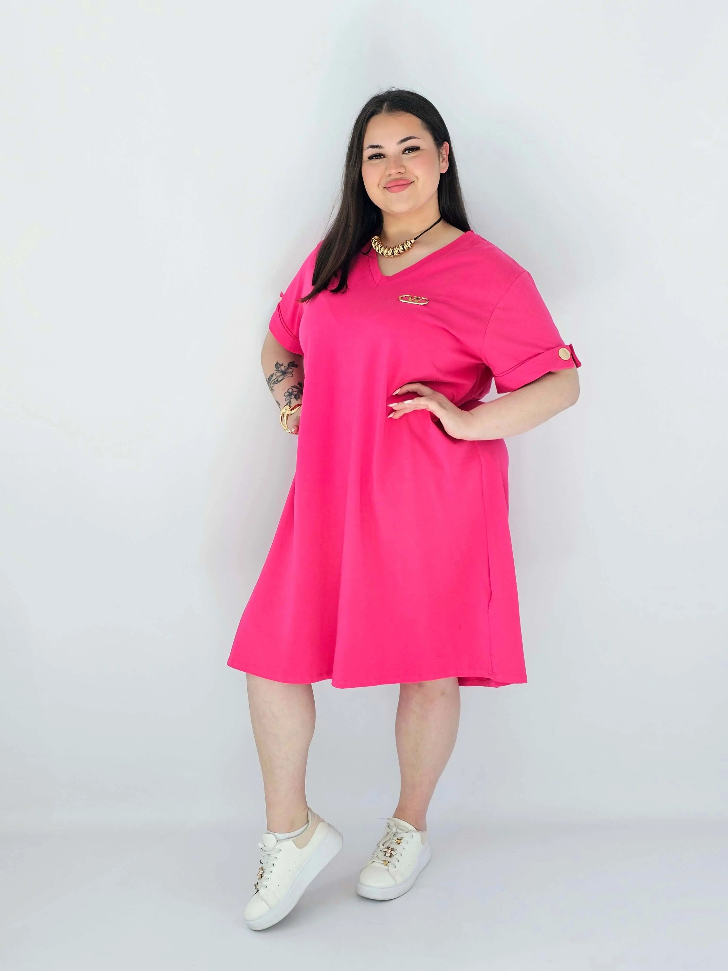 Sukienka Plus Size Luźna Z Dekoltem V I Ozdobnym Detalem Stylowa XL
