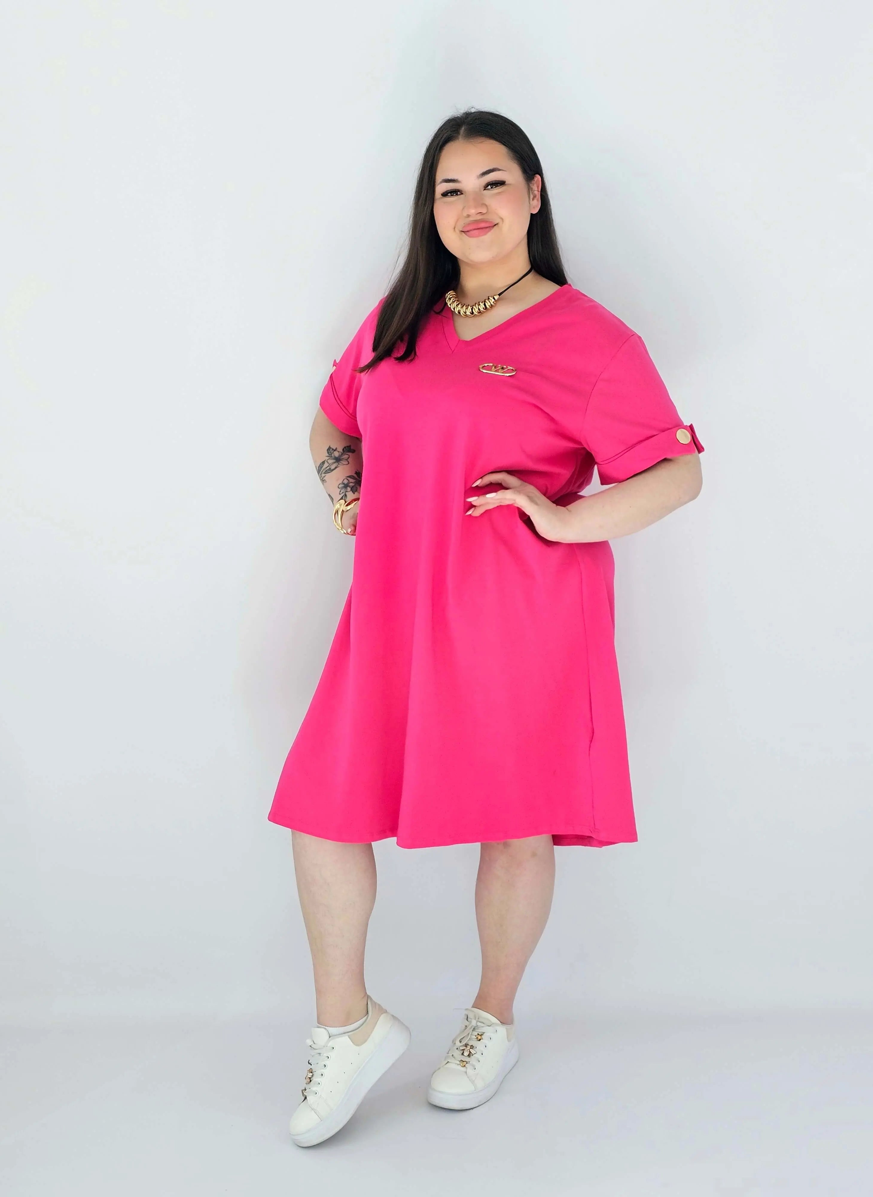 Sukienka Plus Size Luźna Z Dekoltem V I Ozdobnym Detalem Stylowa XL