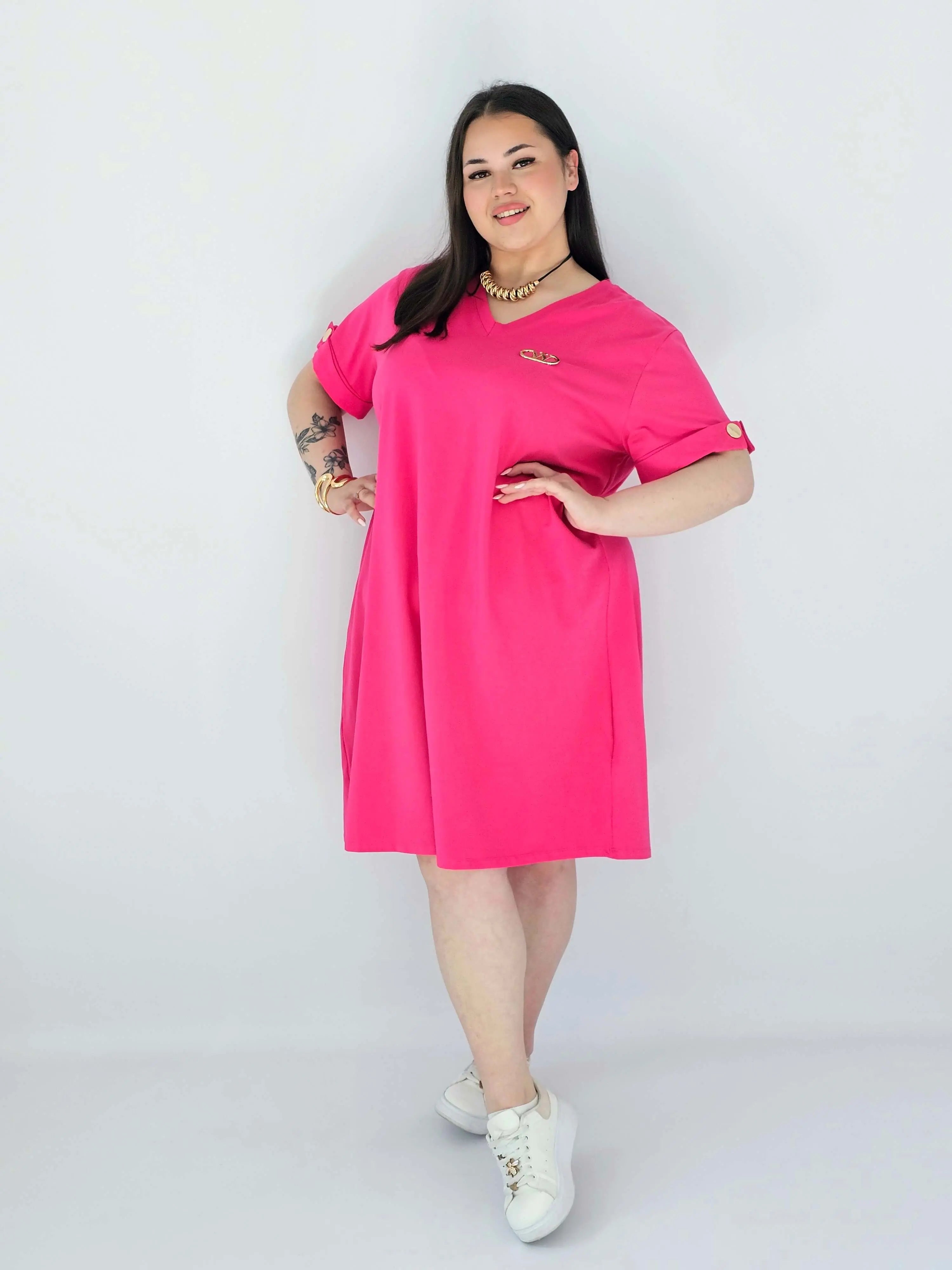 Sukienka Plus Size Luźna Z Dekoltem V I Ozdobnym Detalem Stylowa XL