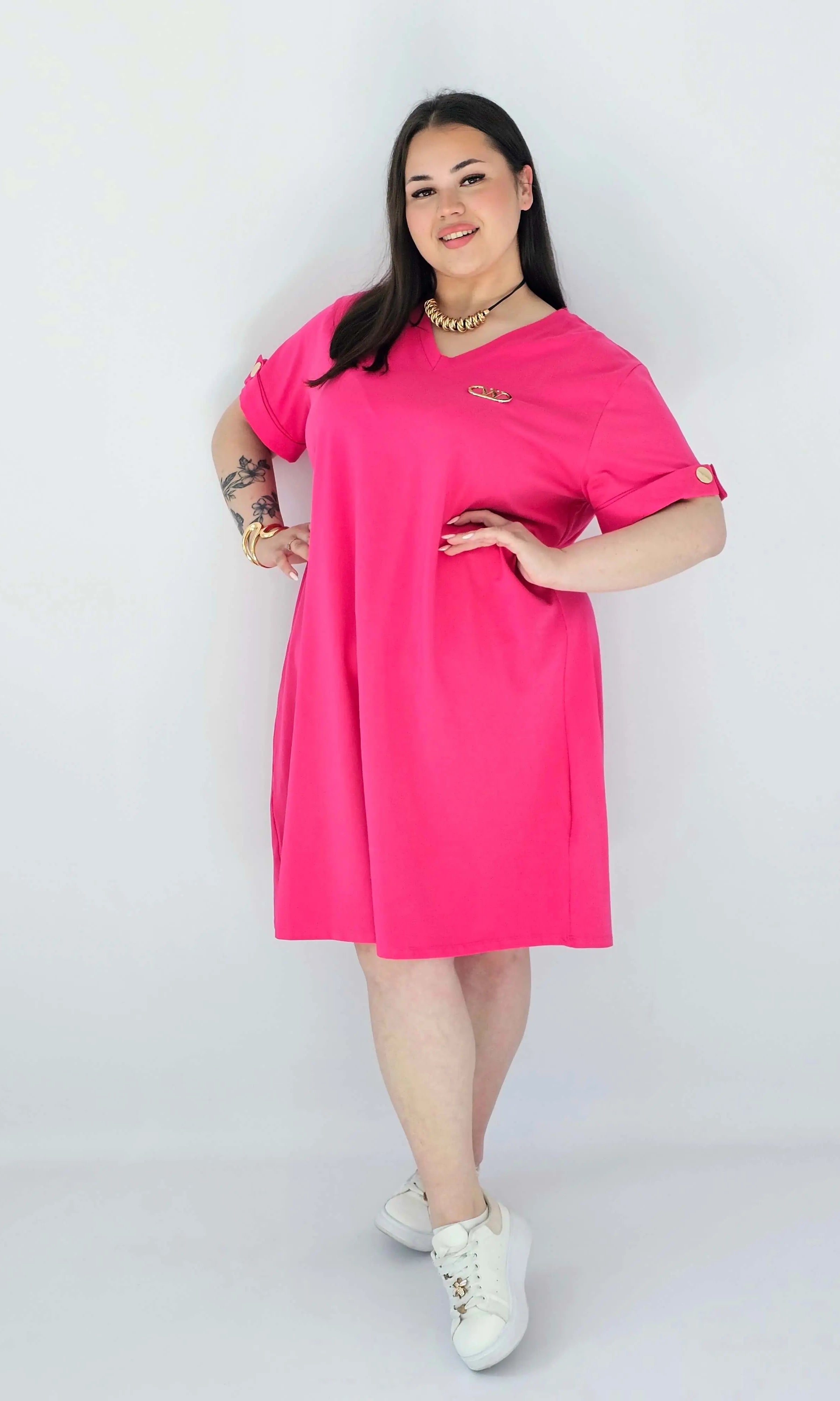 Sukienka Plus Size Luźna Z Dekoltem V I Ozdobnym Detalem Stylowa XL